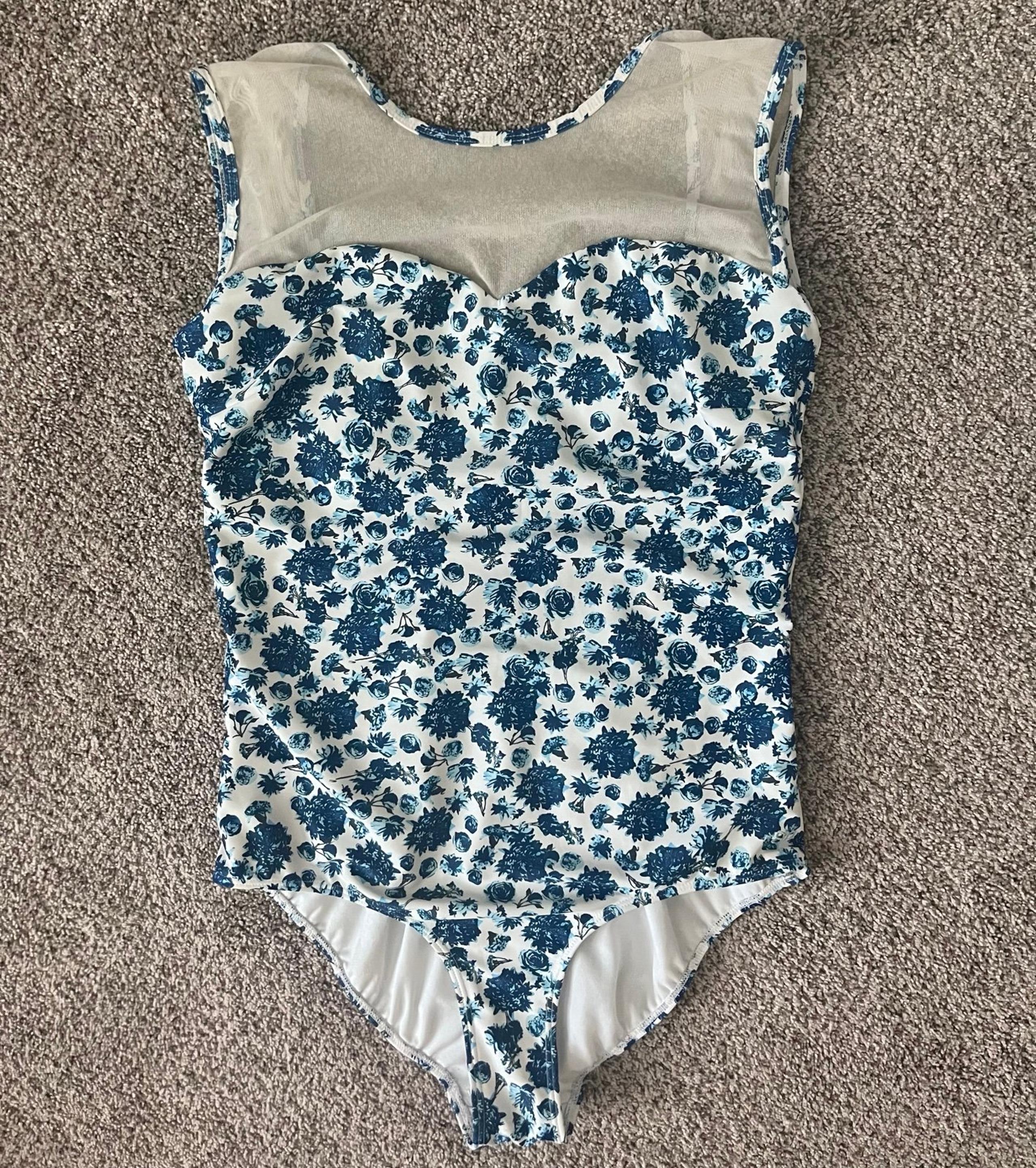 Albion womens swimsuit Maria one piece in santorini blue white floral mesh swim