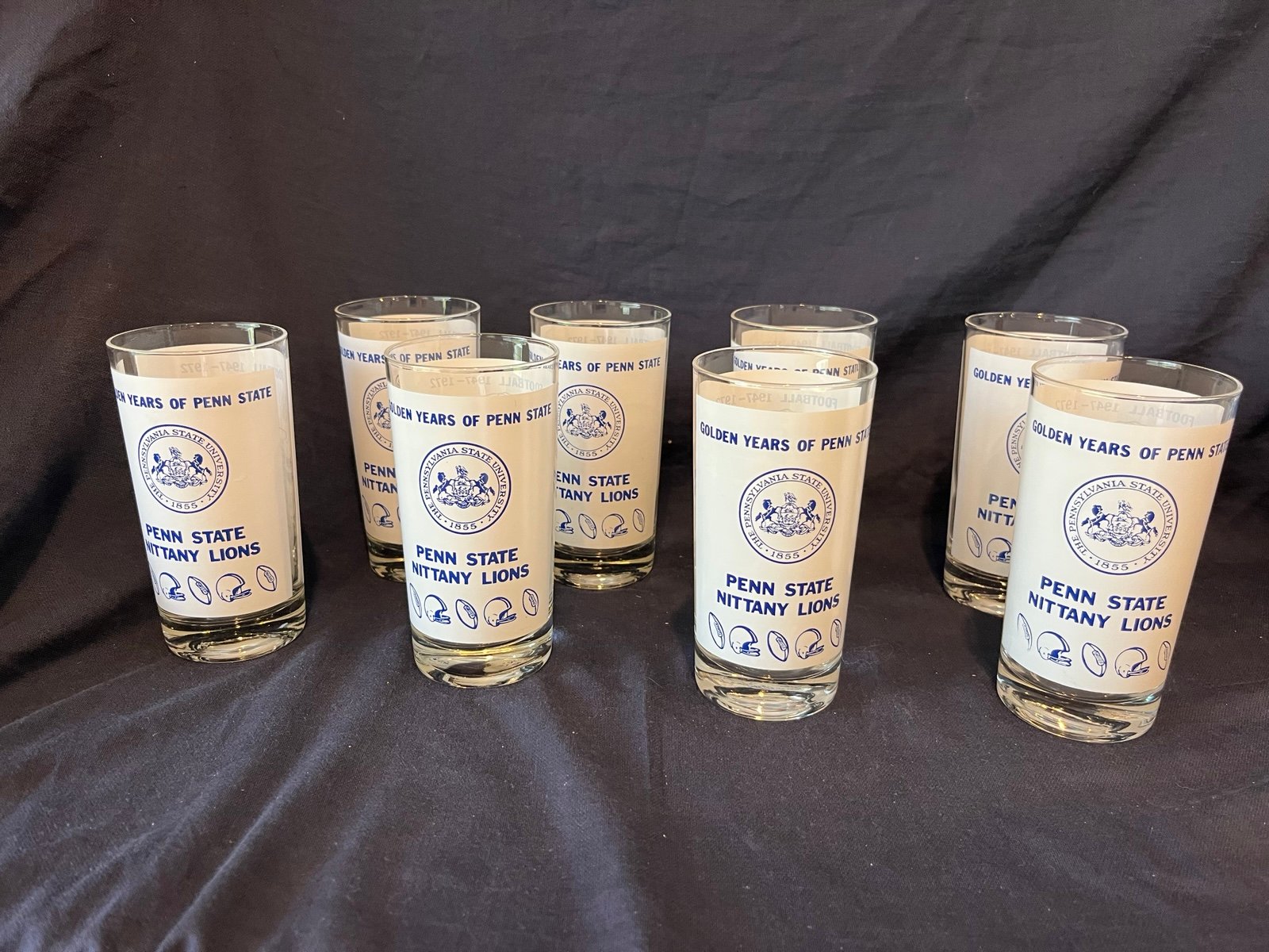 Vintage Penn State Golden Years Penn State Football 1947 - 1972 Glasses Set Of 8
