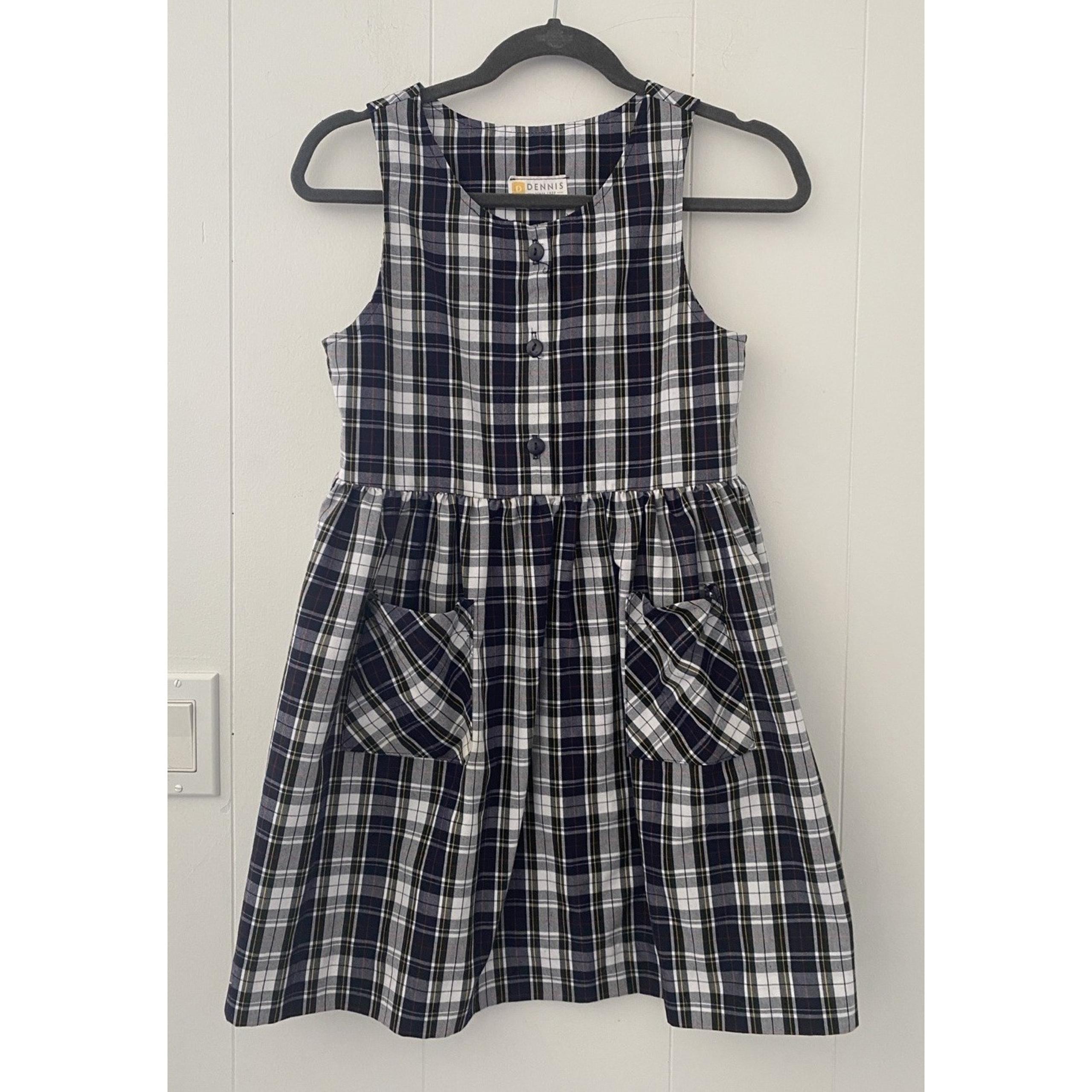 Dennis Uniform Buttons Pockets Uniform Jumper Dress Marymount Plaid Girls 10 - Dennis Basso
