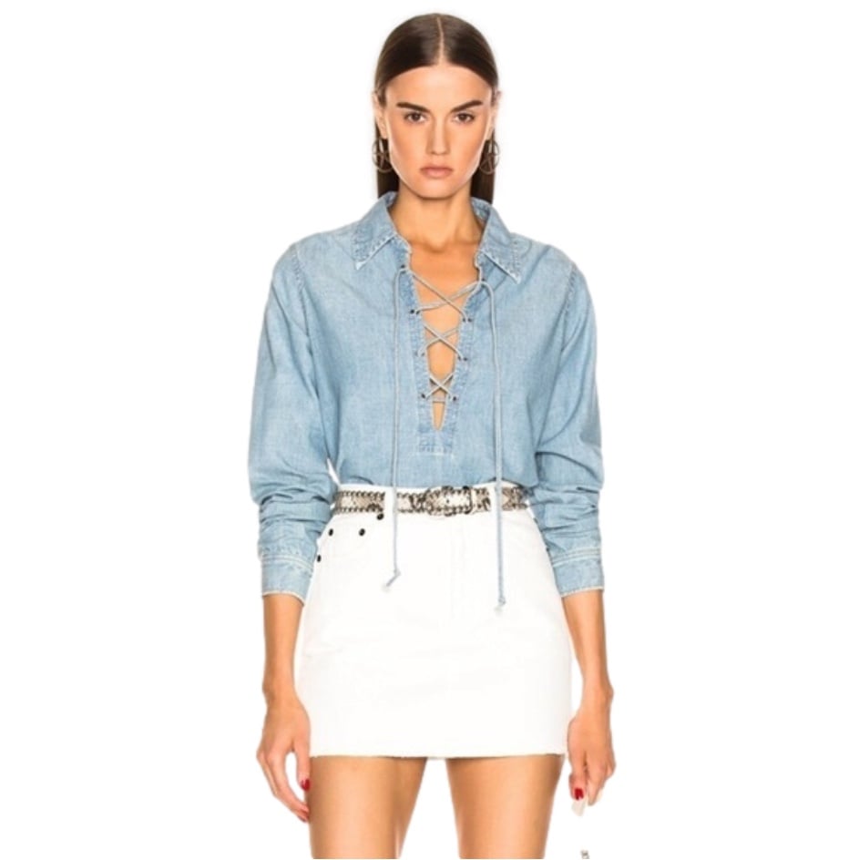 NILI LOTAN Mallory Long Sleeve Shirt in Sky Blue Size: XS