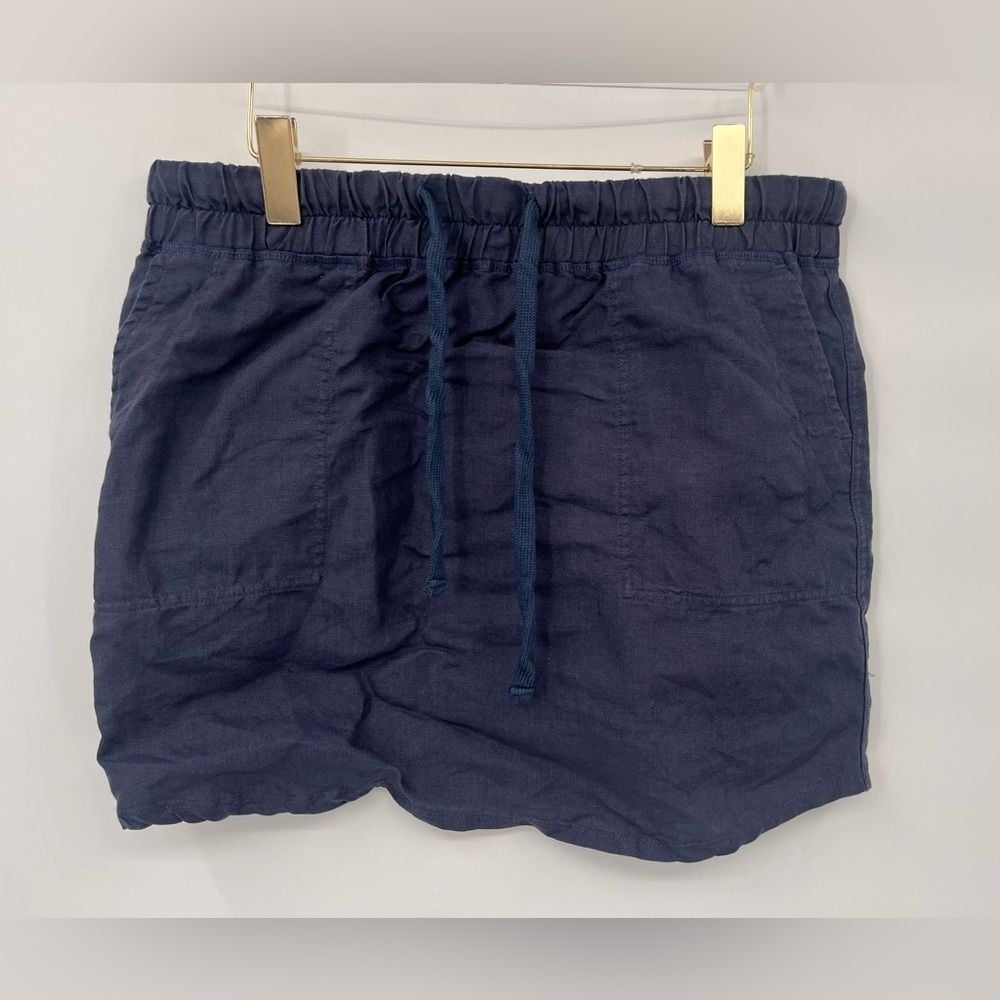 James Perse Estilo Mini Skirt Women's 3 Blue 100% Linen Drawstring Elastic Waist