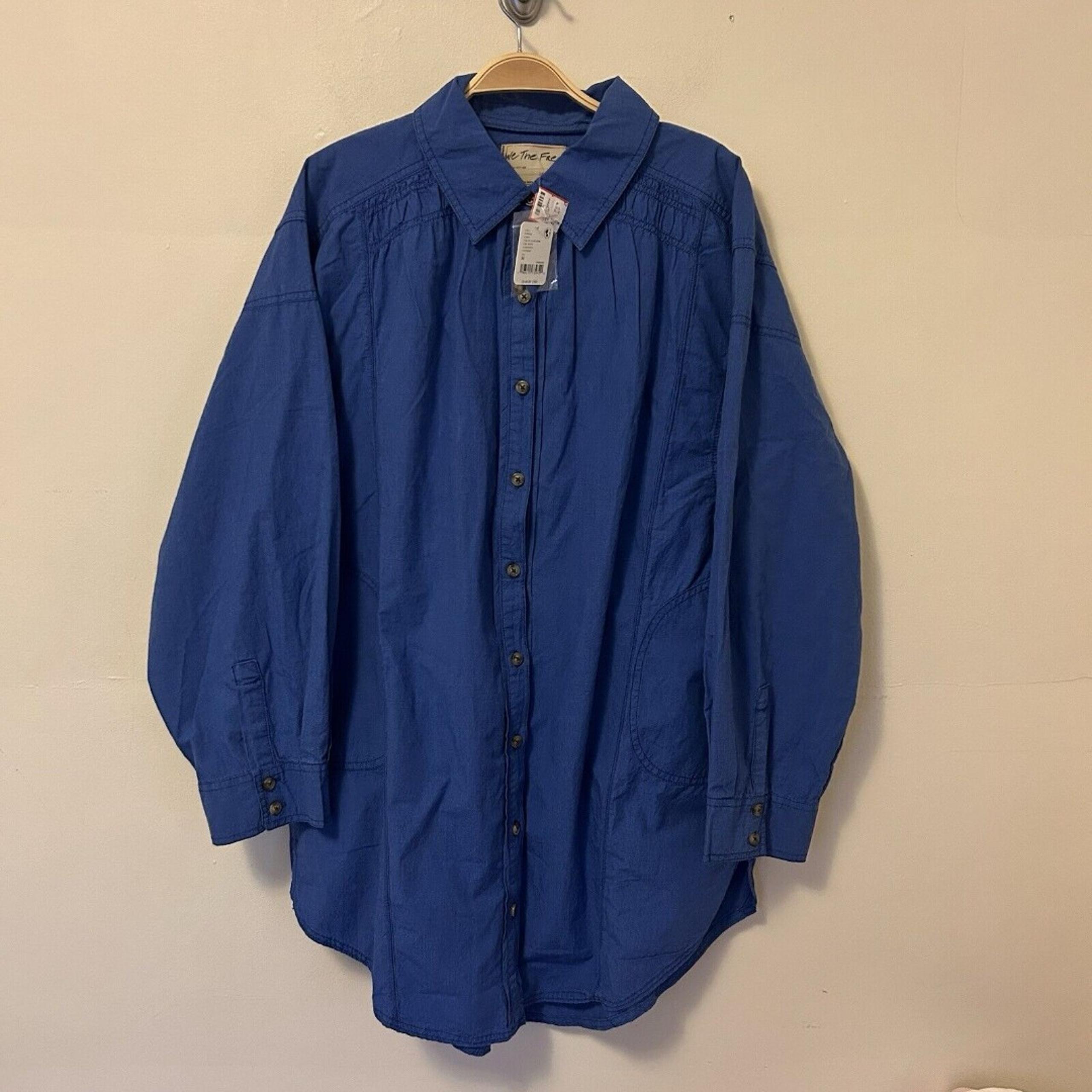 We The Free People Garden State Shirt Button Front Tunic Oversized Blue M NWT