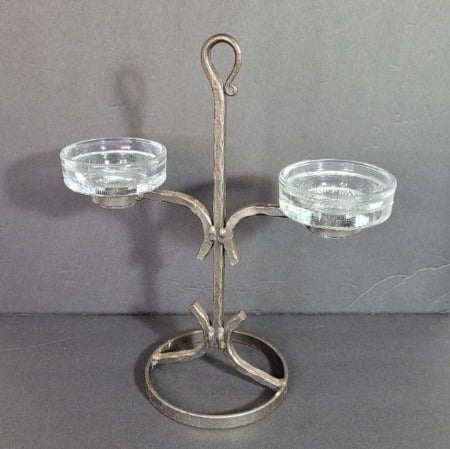 Unique Vintage Iron & Glass Candelabra Holds 3 Sizes of Candle