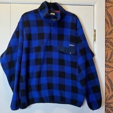 PATAGONIA Plaid Synchilla Pullover Black Blue Men’s Size Large