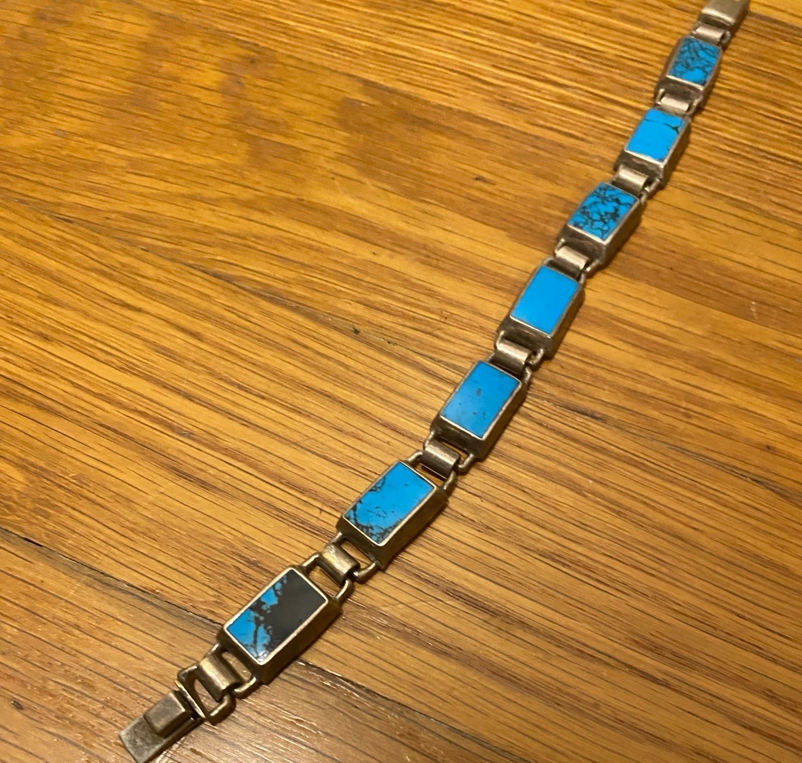 Vintage Mexico Turquoise and Silver Link Bracelet