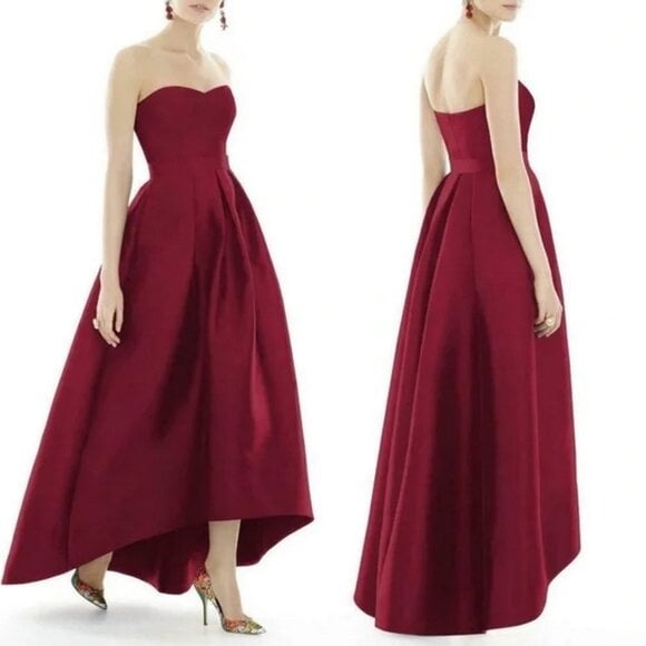 Alfred Sung Burgundy Strapless High/Low Ballgown D699S Size 10