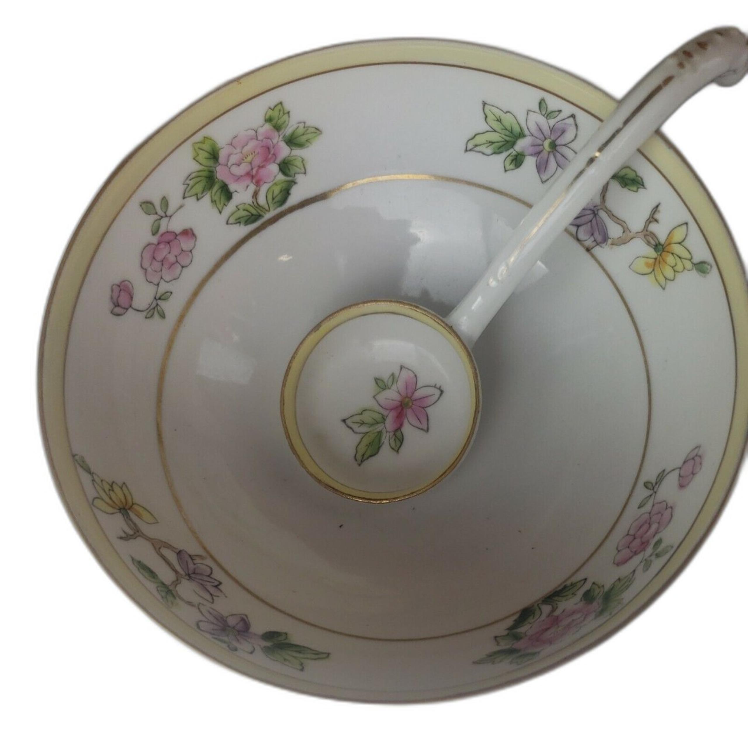 Nippon Hand Painted Footed Bowl With Spoon Rose's Gold Trim Pre-1921