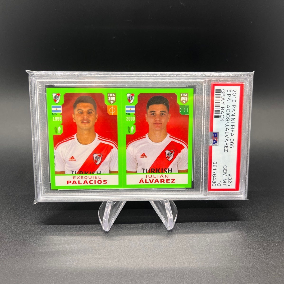 Julian Alvarez 2019 Panini FIFA 365 Sticker #325 Gray Back PSA 10 Rookie