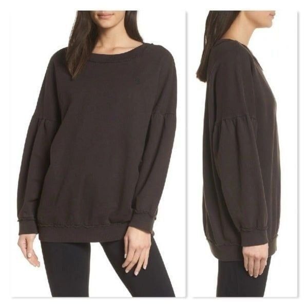 Free People Make it Count Pullover Sweatshirt size Large in Black