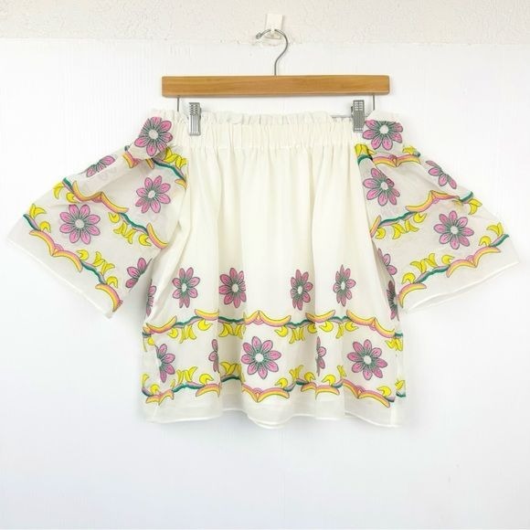 English Factory Embroidered Off The Shoulder Chiffon Blouse Top Small
