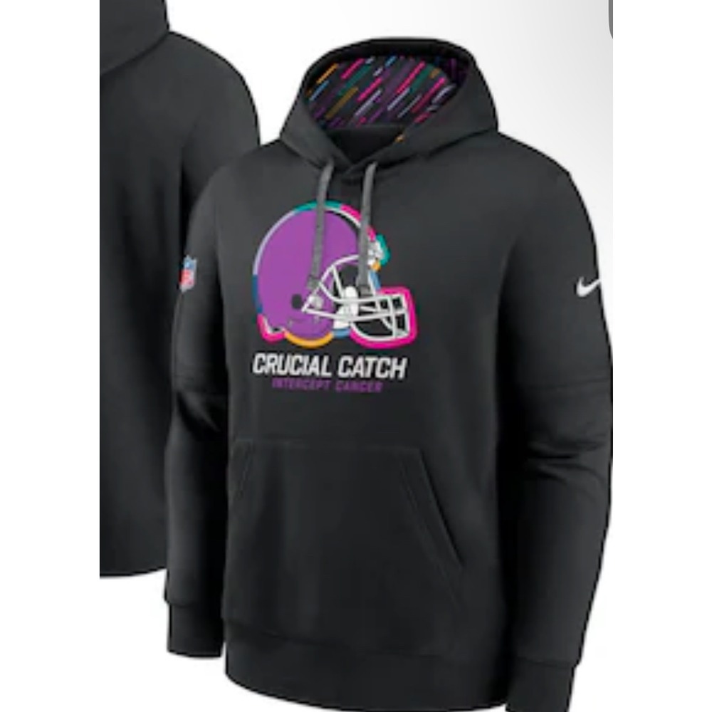 Nike NFL Crucial Catch Intercept Cancer Hoodie Sweatshirt Black Mens XL