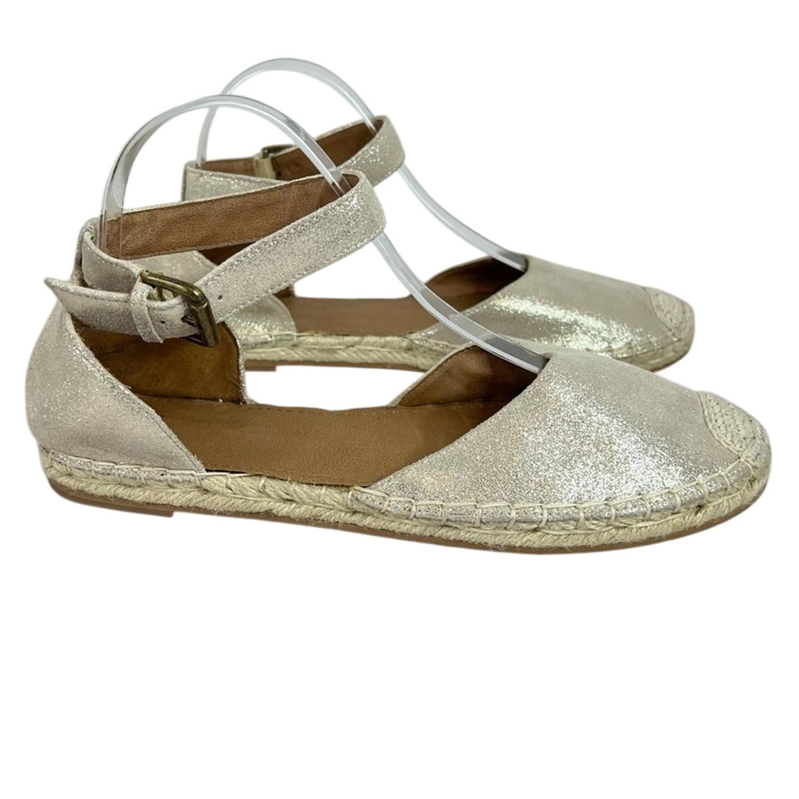 14Th & Union espadrille shoes 10 cream silver metallic leather ankle strap flat