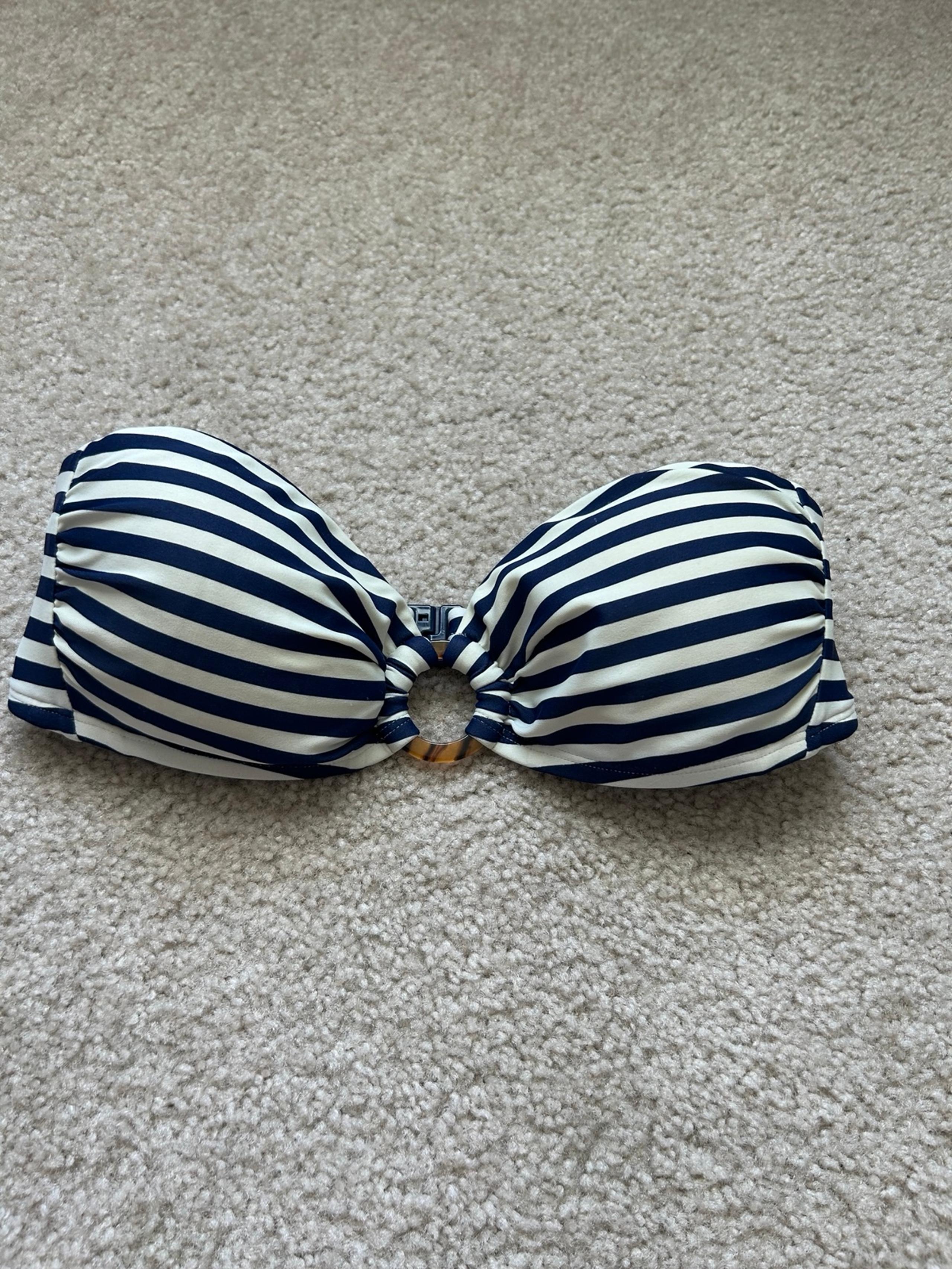 Boden Push Up Twist Blue Striped Bandeau Bikini Top Women's Swimsuit Sz S