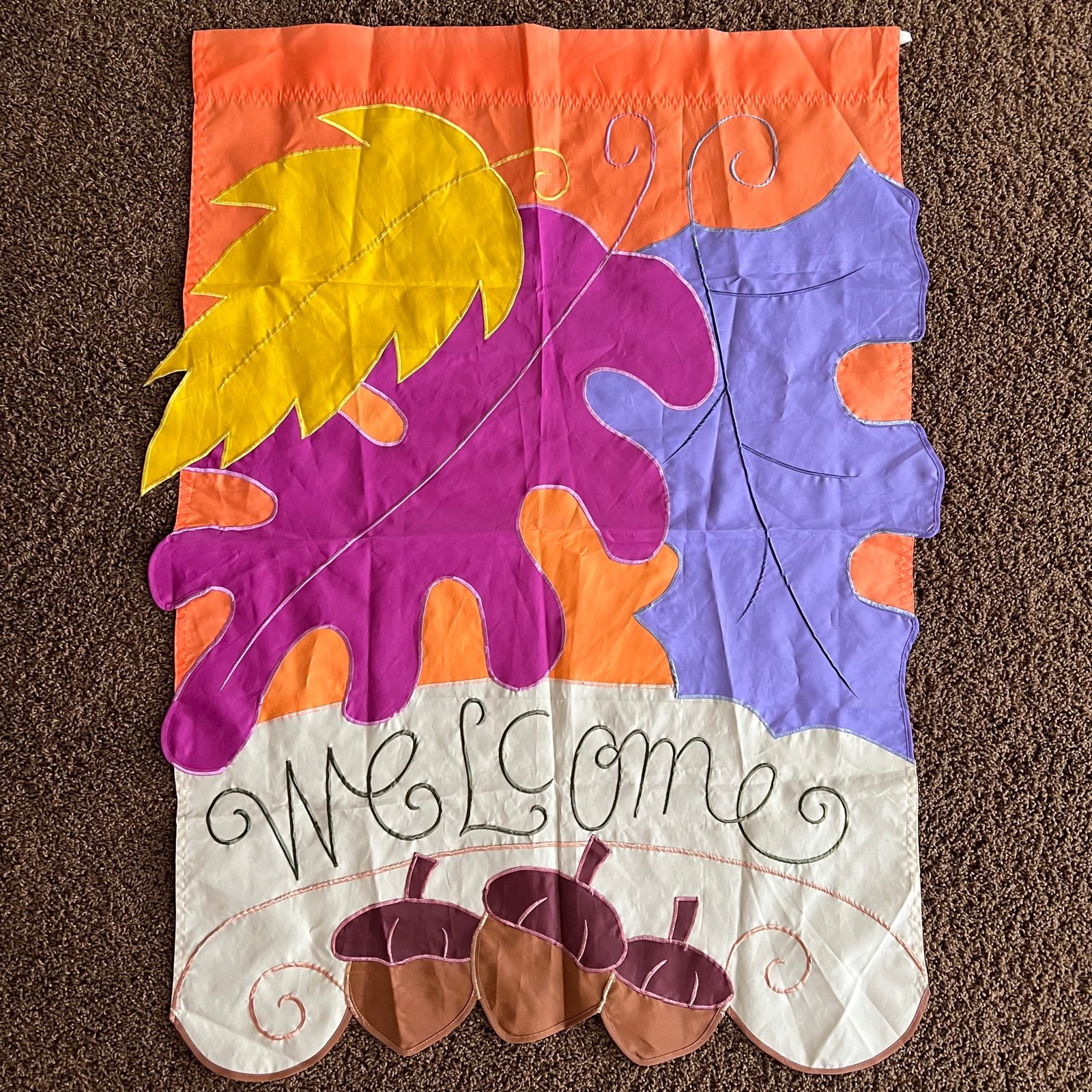 Vintage Outdoor Garden Flag Welcome Fall Autumn Leaves Acorns 100% Nylon