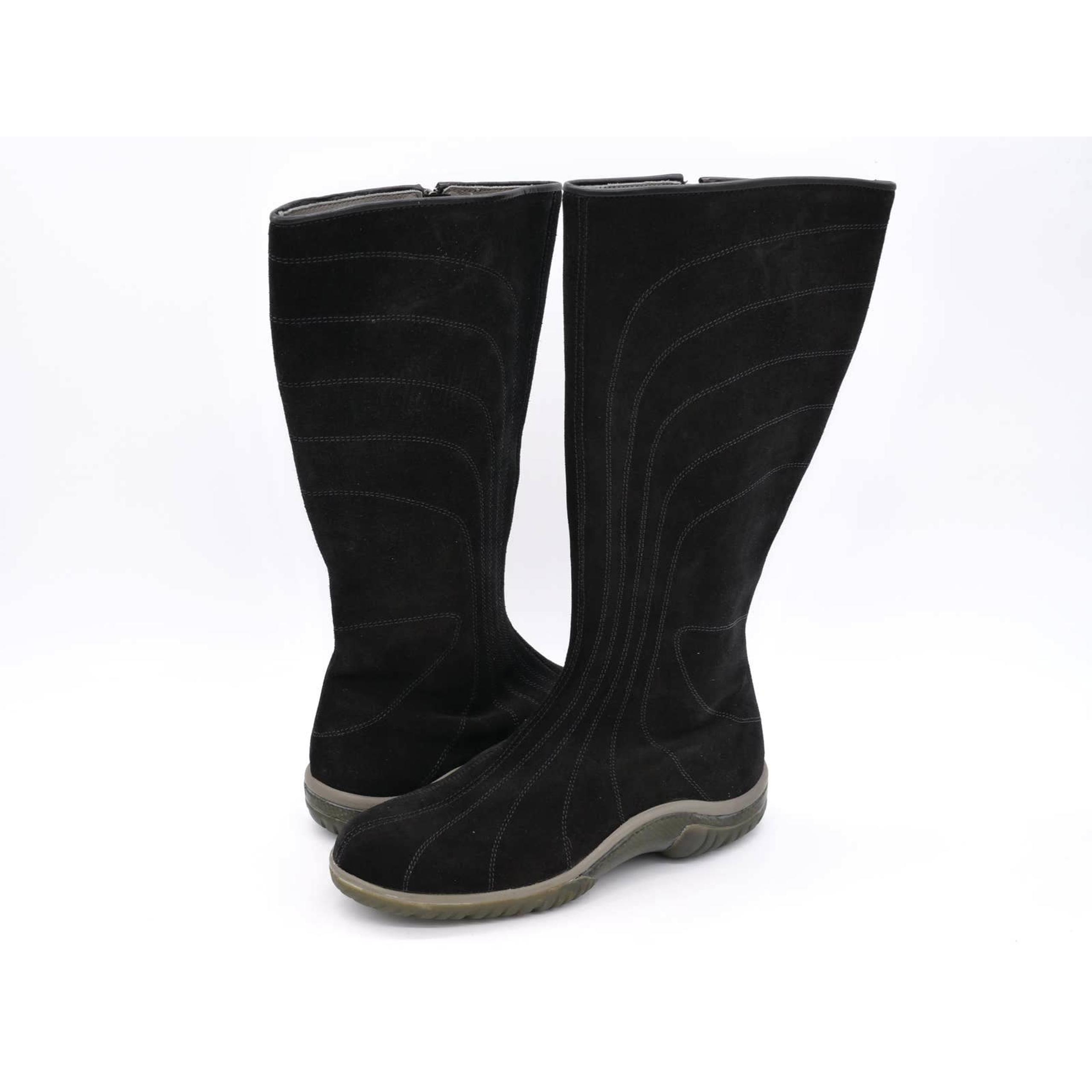 Sergio Rossi Riding Boots Women 8 Black Suede Full Zip Knee High Flat Heel EU 38