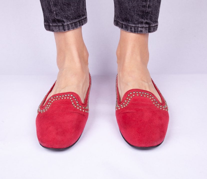 Cesare Paciotti Red Berry Suede Leather Studded Loafers