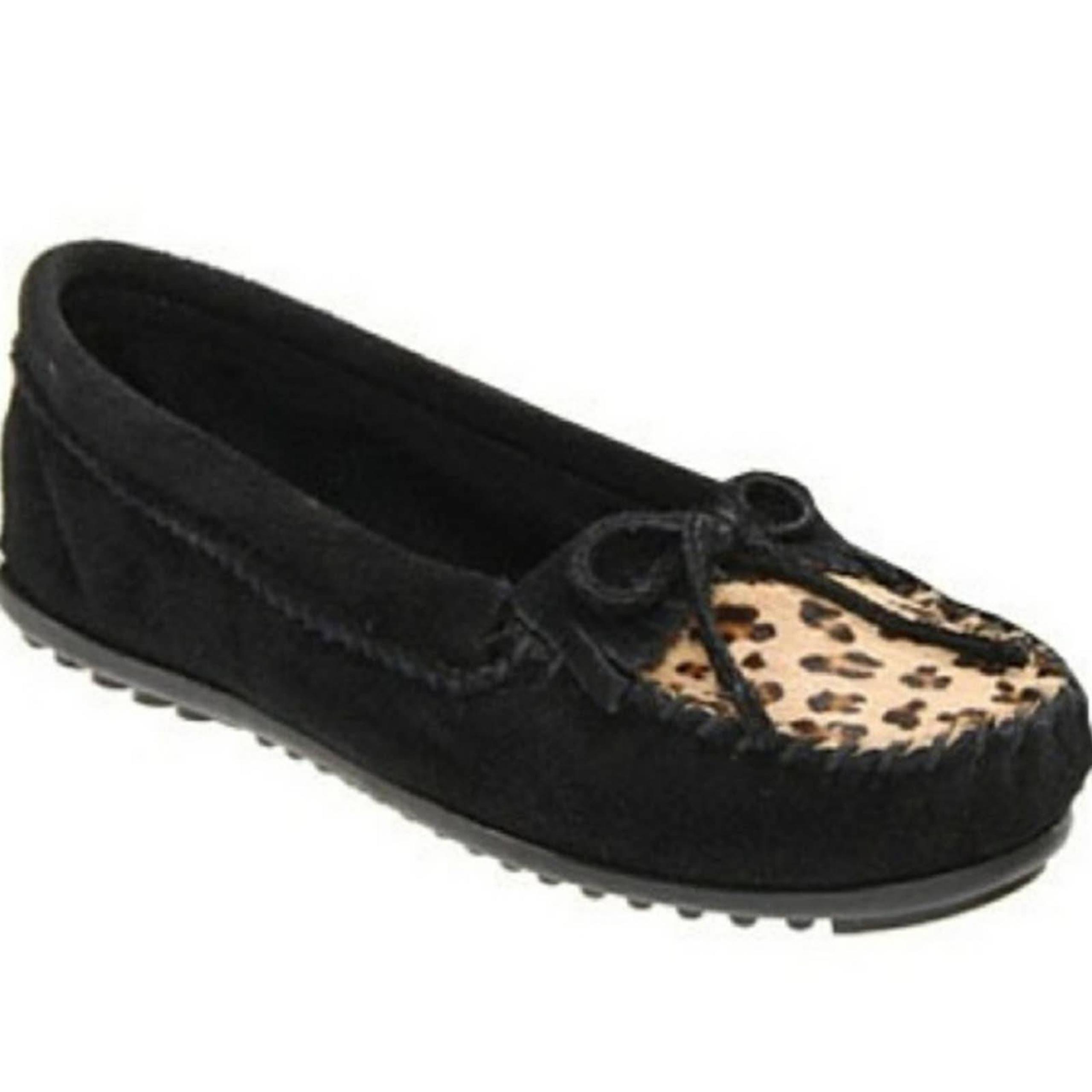 Minnetonka Leopard Toe Black Flats