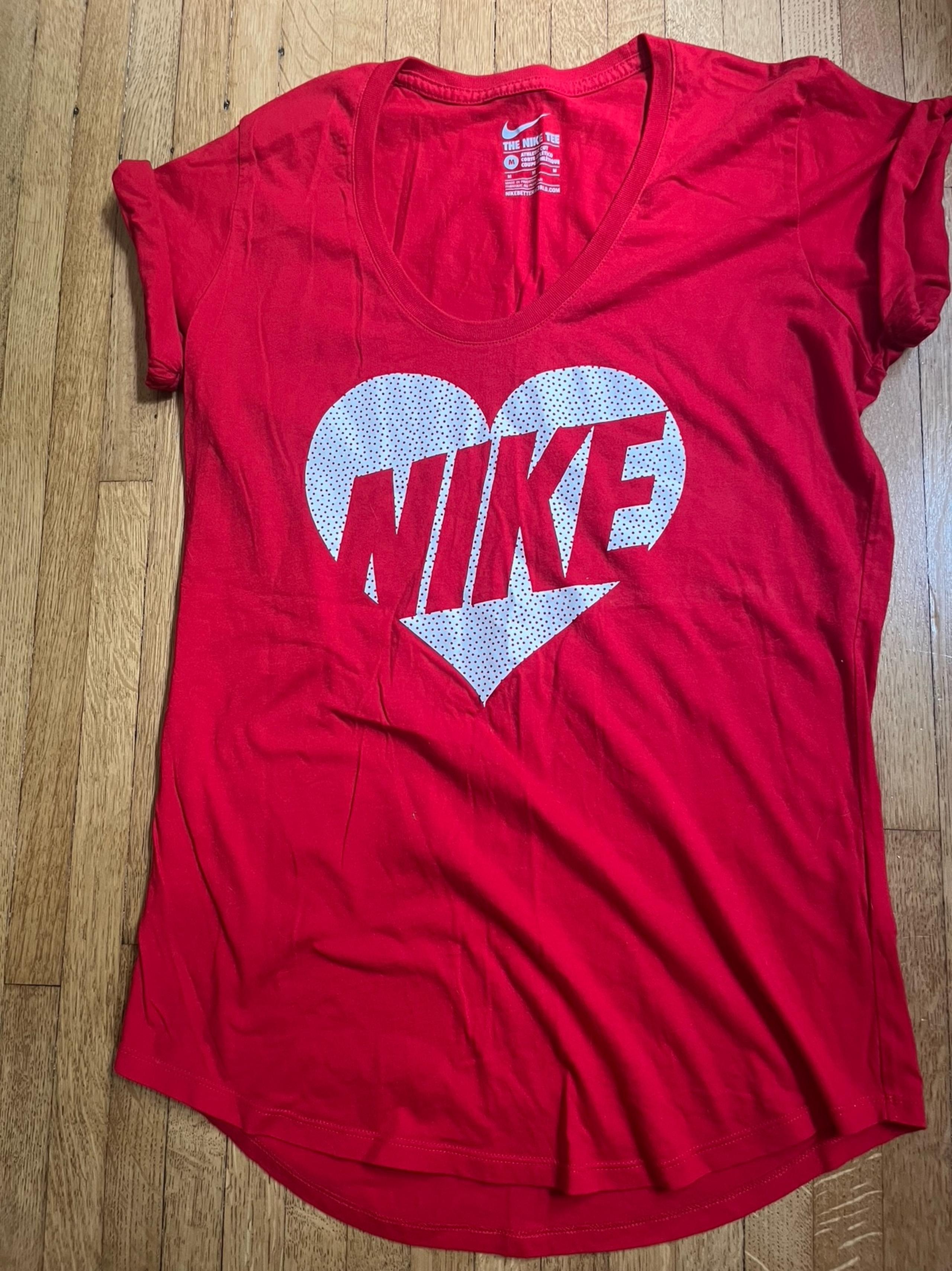 Nike - Women’s Red Heart Shirt - Athletic Fit - Size Medium - V Neck