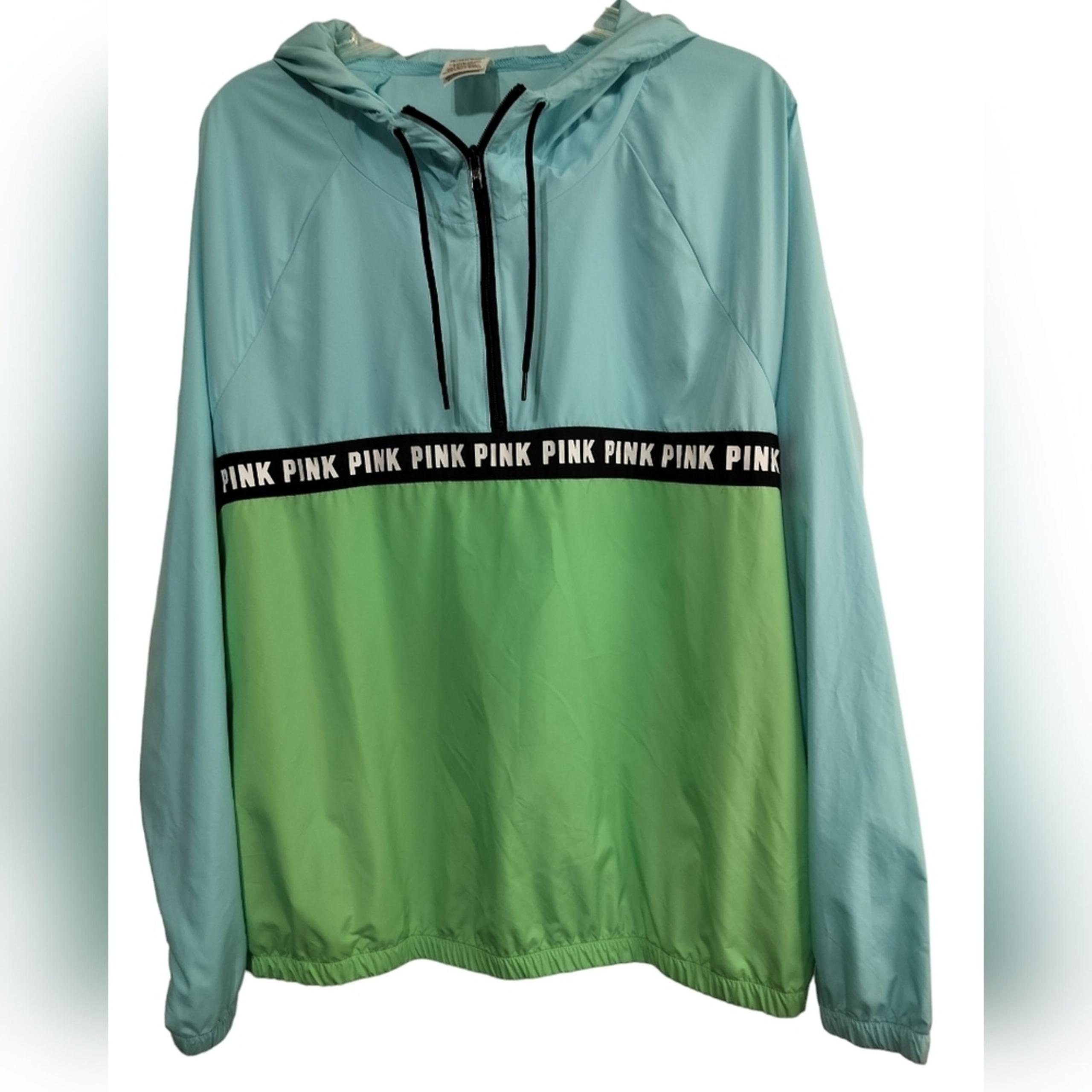 2722)PINK Victoria's Secret Anorak Green Blue Windbreaker Quarter Zip Jacket M/L