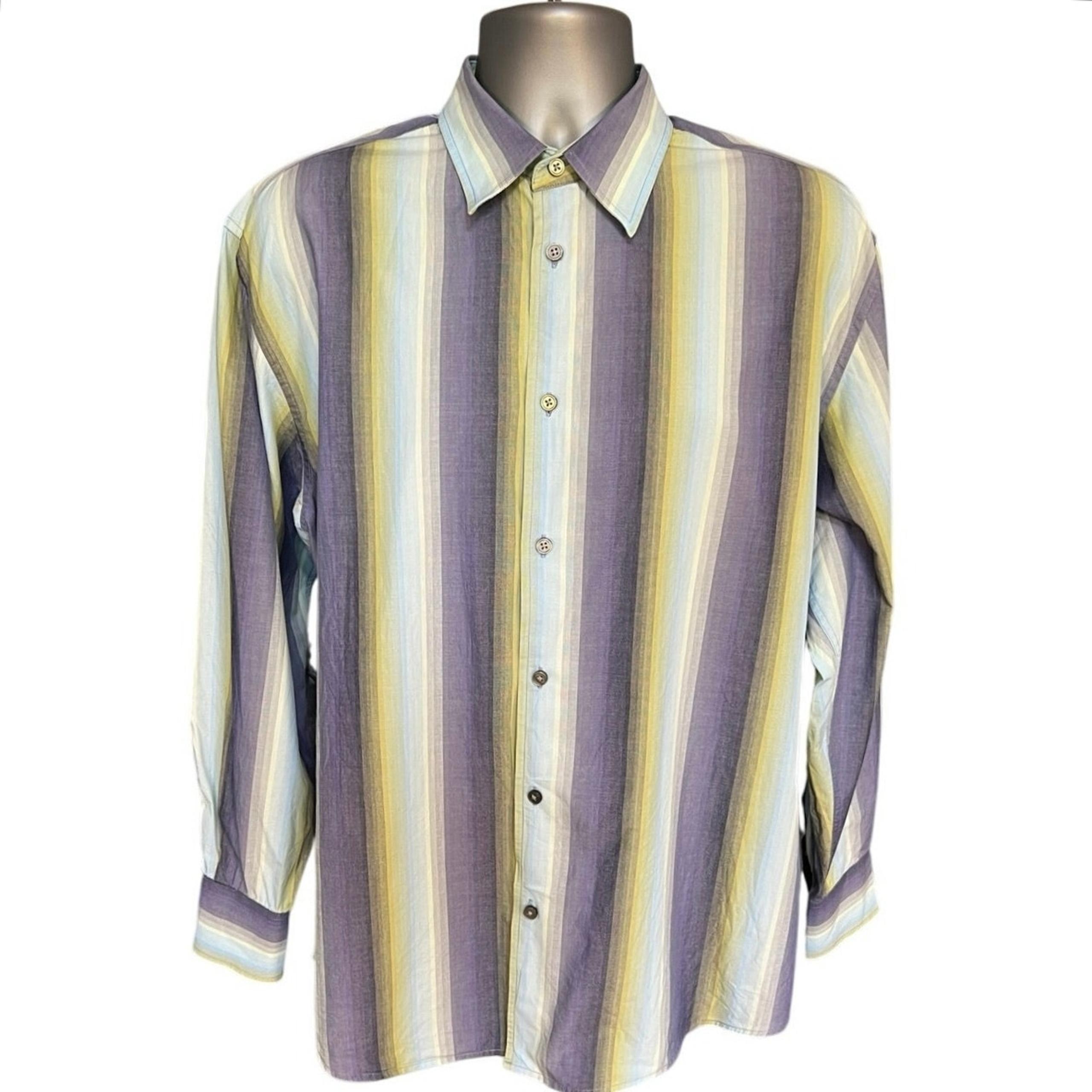 Cezani Purple and Yellow Strip Long Sleeve Cotton Button Down Size L