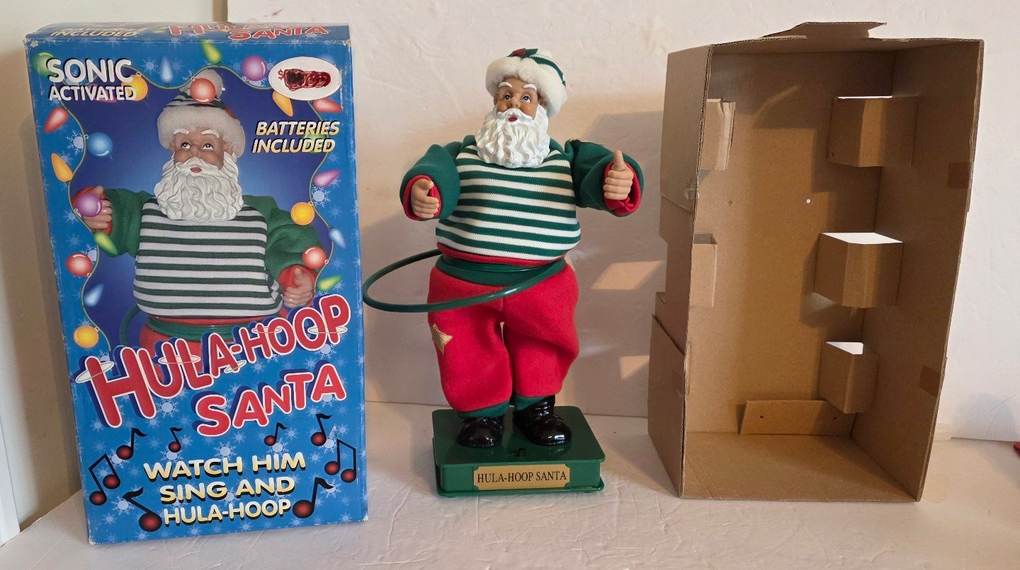 15"Hula Hoop Funny Santa Sings Rock Around the Christmas in (BOX)  VIDEO  Cute!