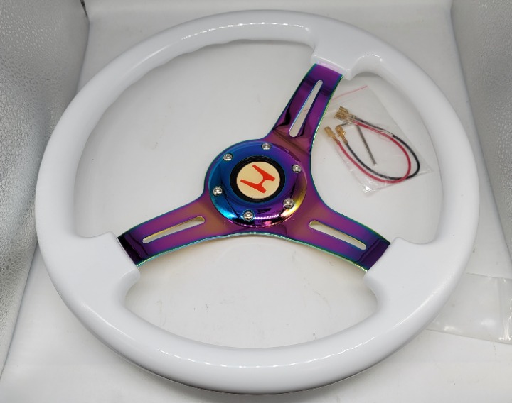 NEW 350mm 14 Universal JDM HONDA ABS Racing Steering Wheel White With Neo Spoke
