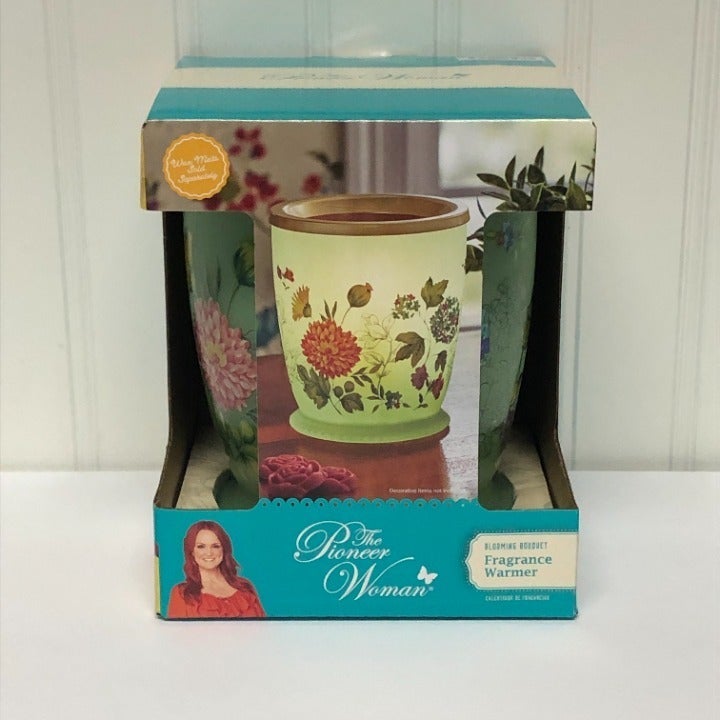 Pioneer Woman Floral Blooming Bouquet Green Frosted Glass Scented Wax Warmer New