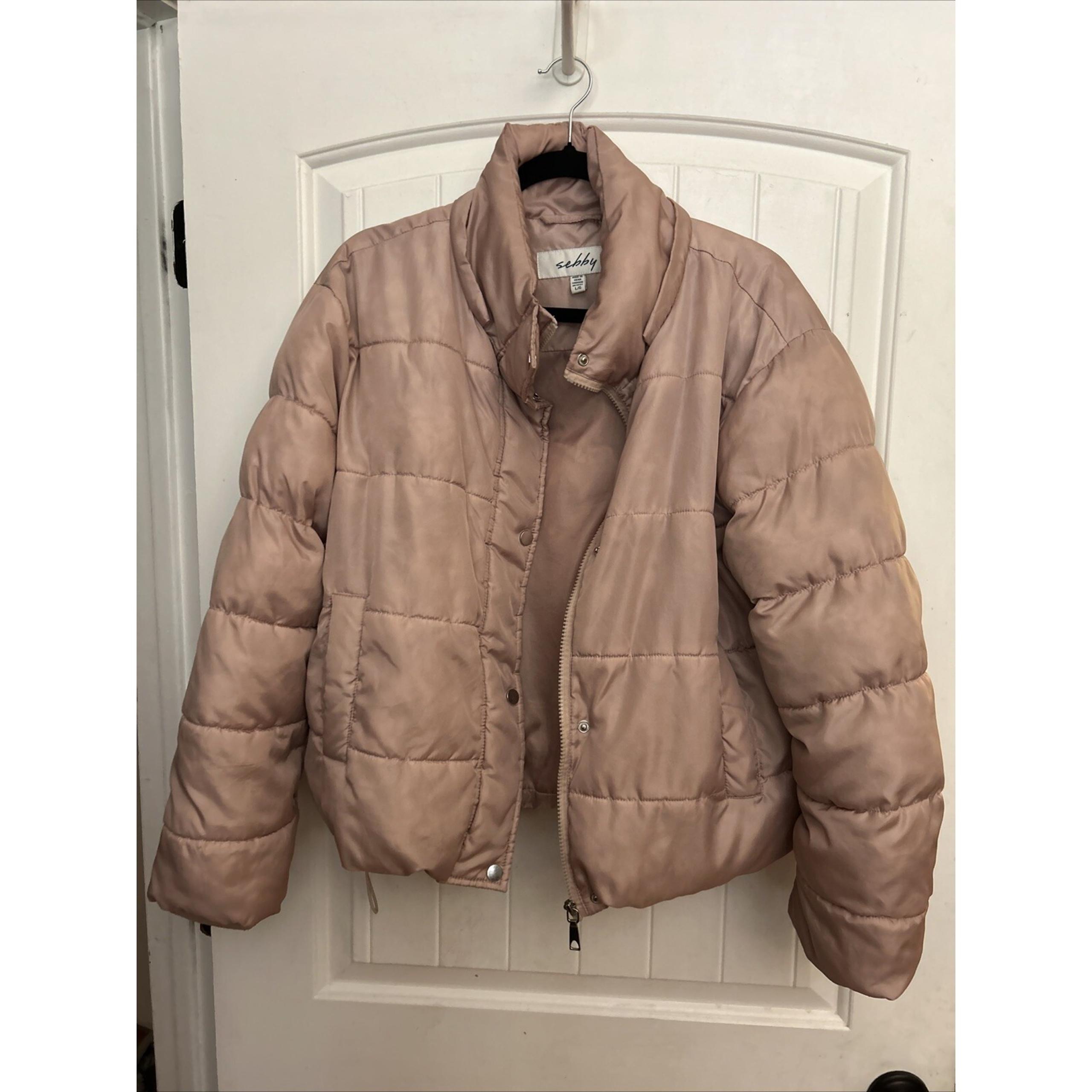 Sebby Women's Large Quilted Puffer Bomber Jacket Pink. No Hood.