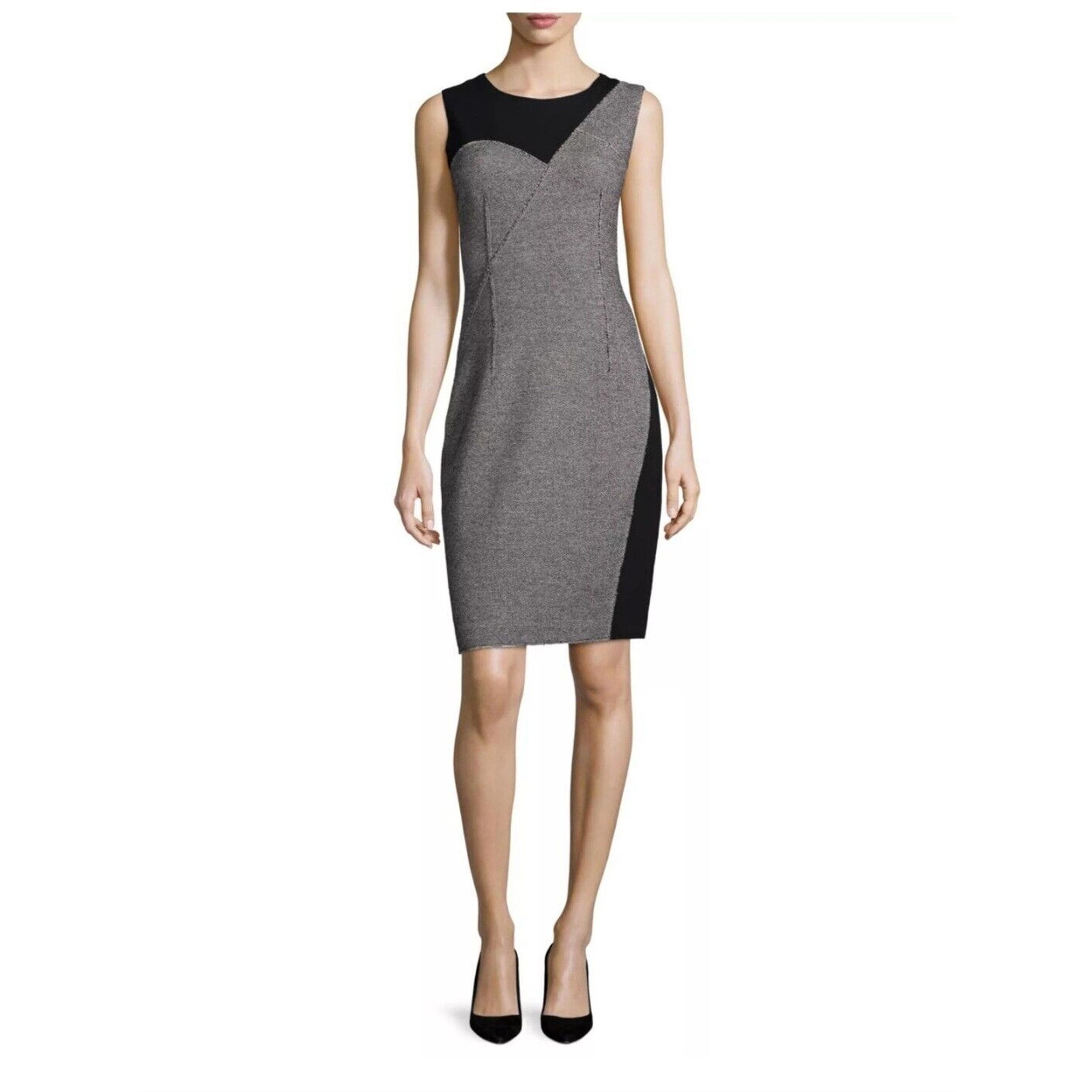 Women's Size 2 Elie Tahari Tweed Jersey Two Tone Gray And Black Sheath Dress