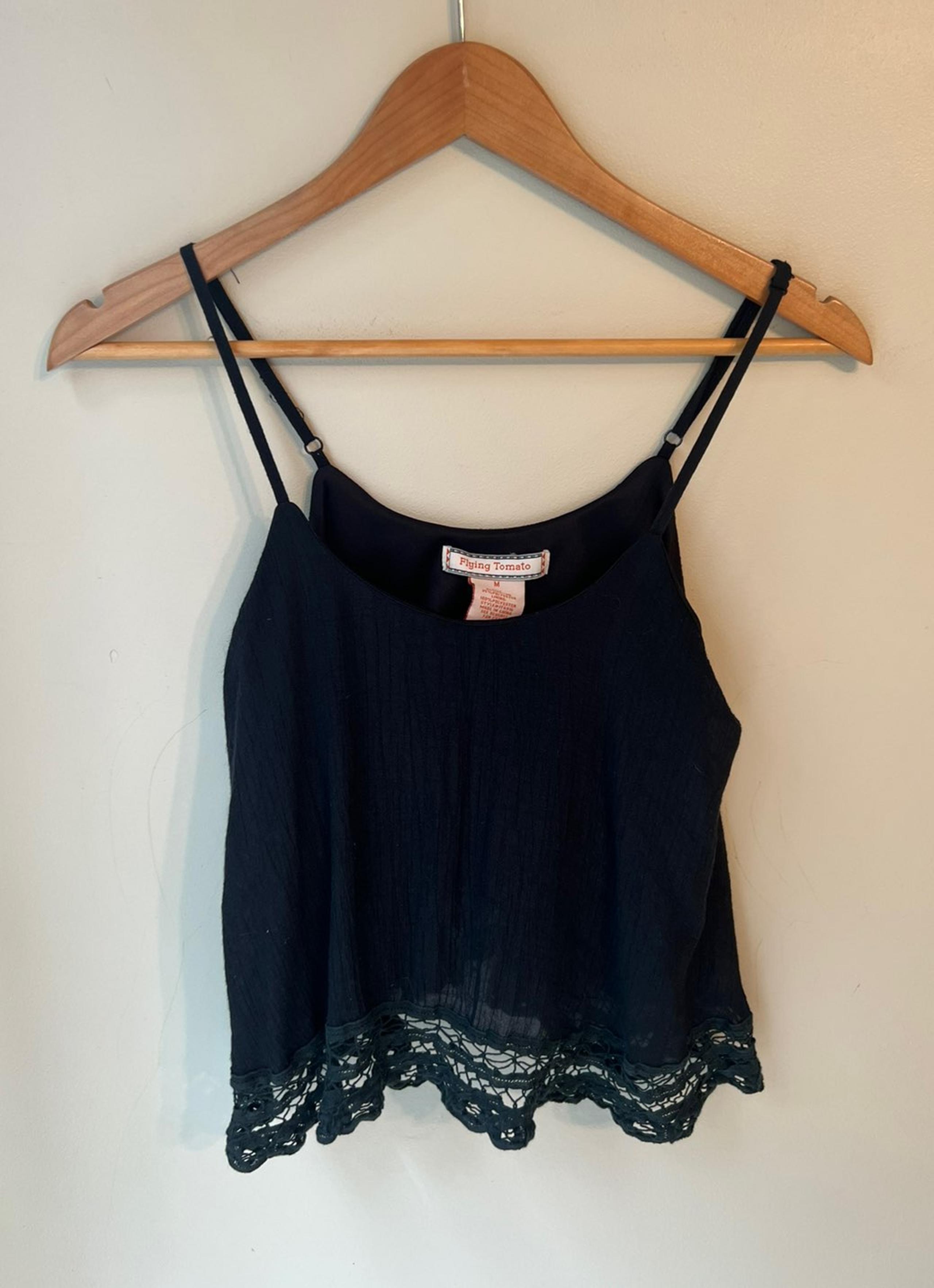 Flying Tomato Lace Trimmed Black Tank Top