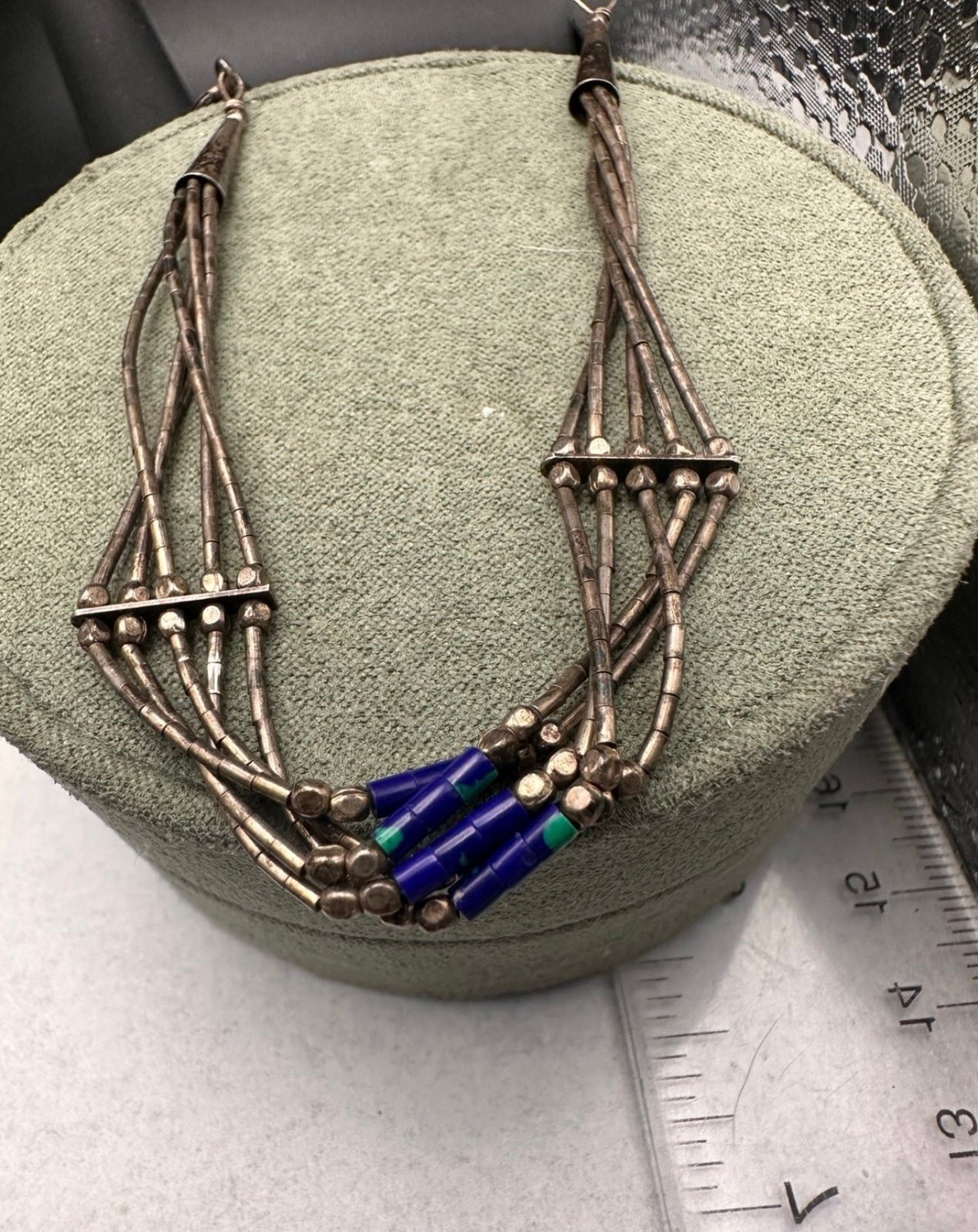 Vintage Sterling 5 strand Azurite Malachite native style spiritual Bracelet