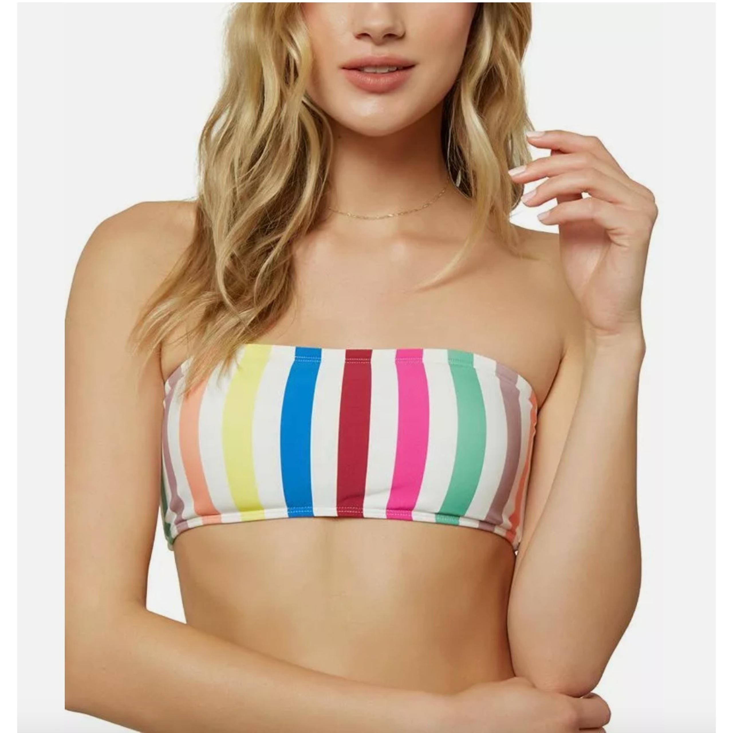 O'Neill Women's Cascadia Stripe Bandeau Surf Bikini Swimsuit Top Multicolor SM