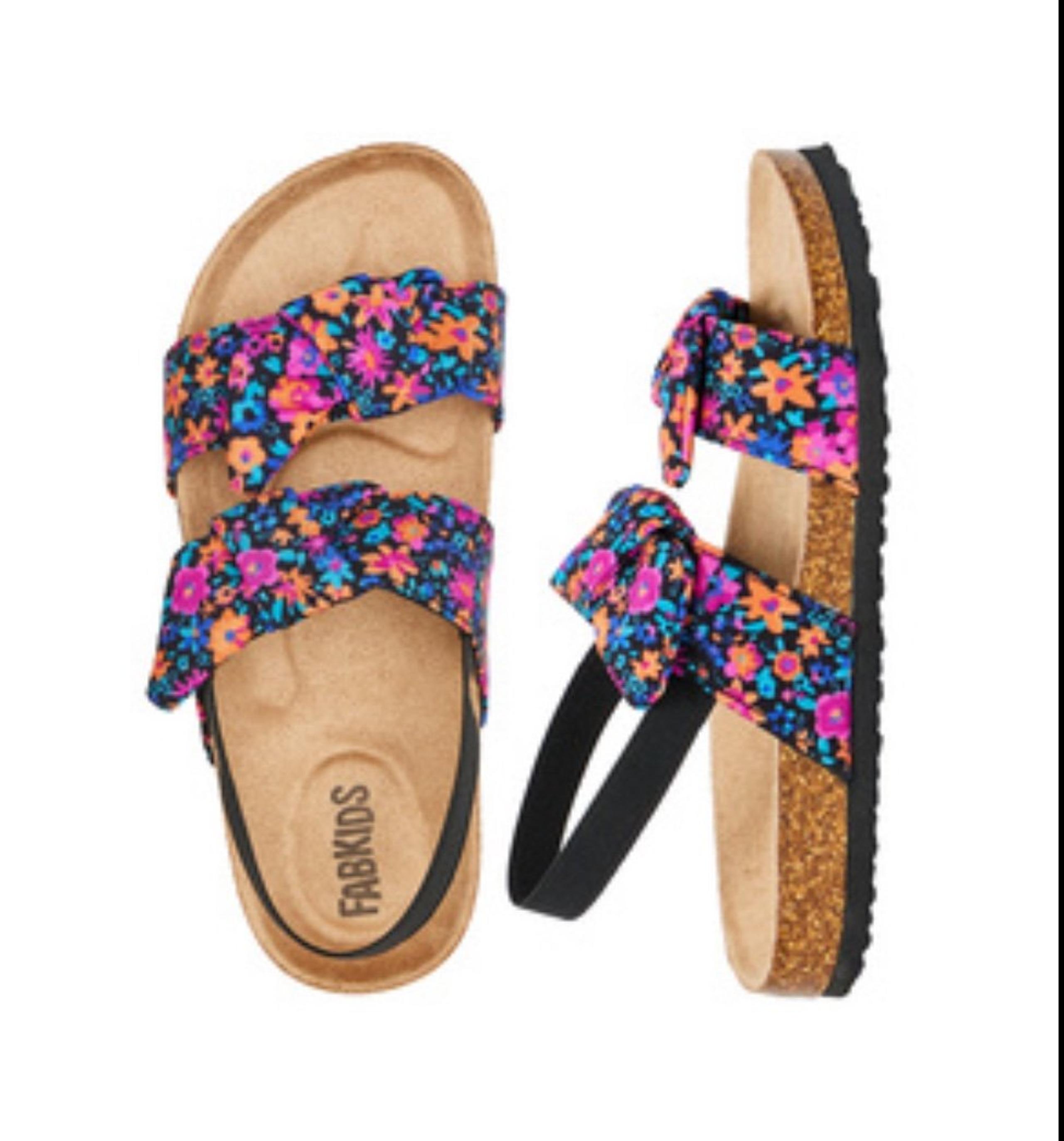 FabKids NWOT Toddler Girls 7 Floral Knot Double Strap Corksole Slingback Sandals