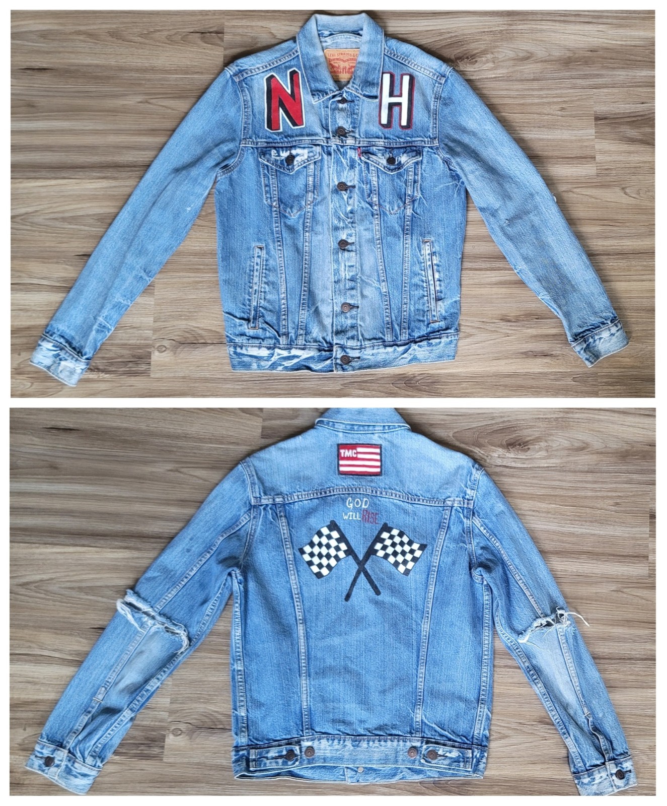Levi's Custom Nipsey Hussle TMC Distressed Denim Trucker Jacket