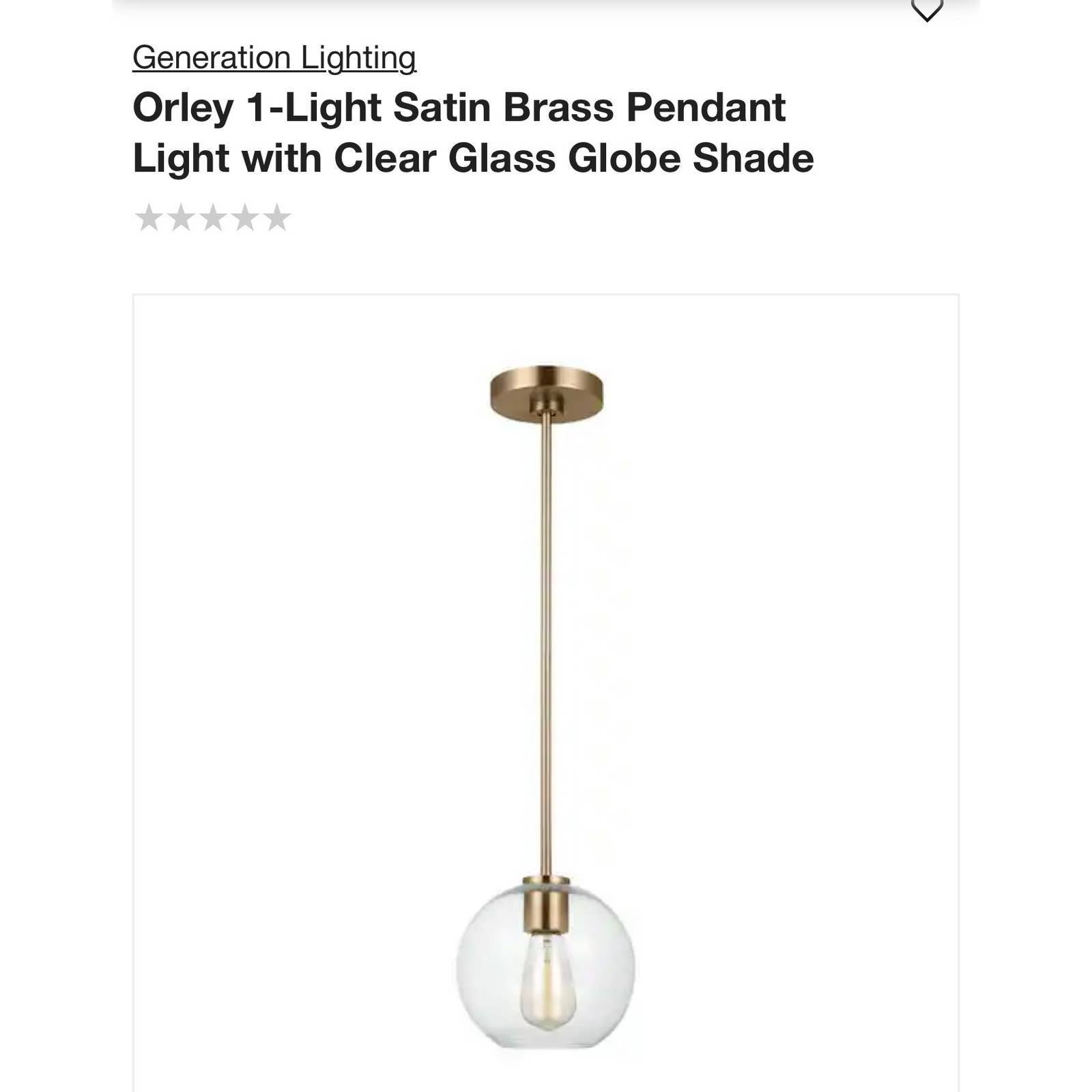Generation Lighting Orley 1-Light Satin Brass Pendant Light Clear Glass Globe