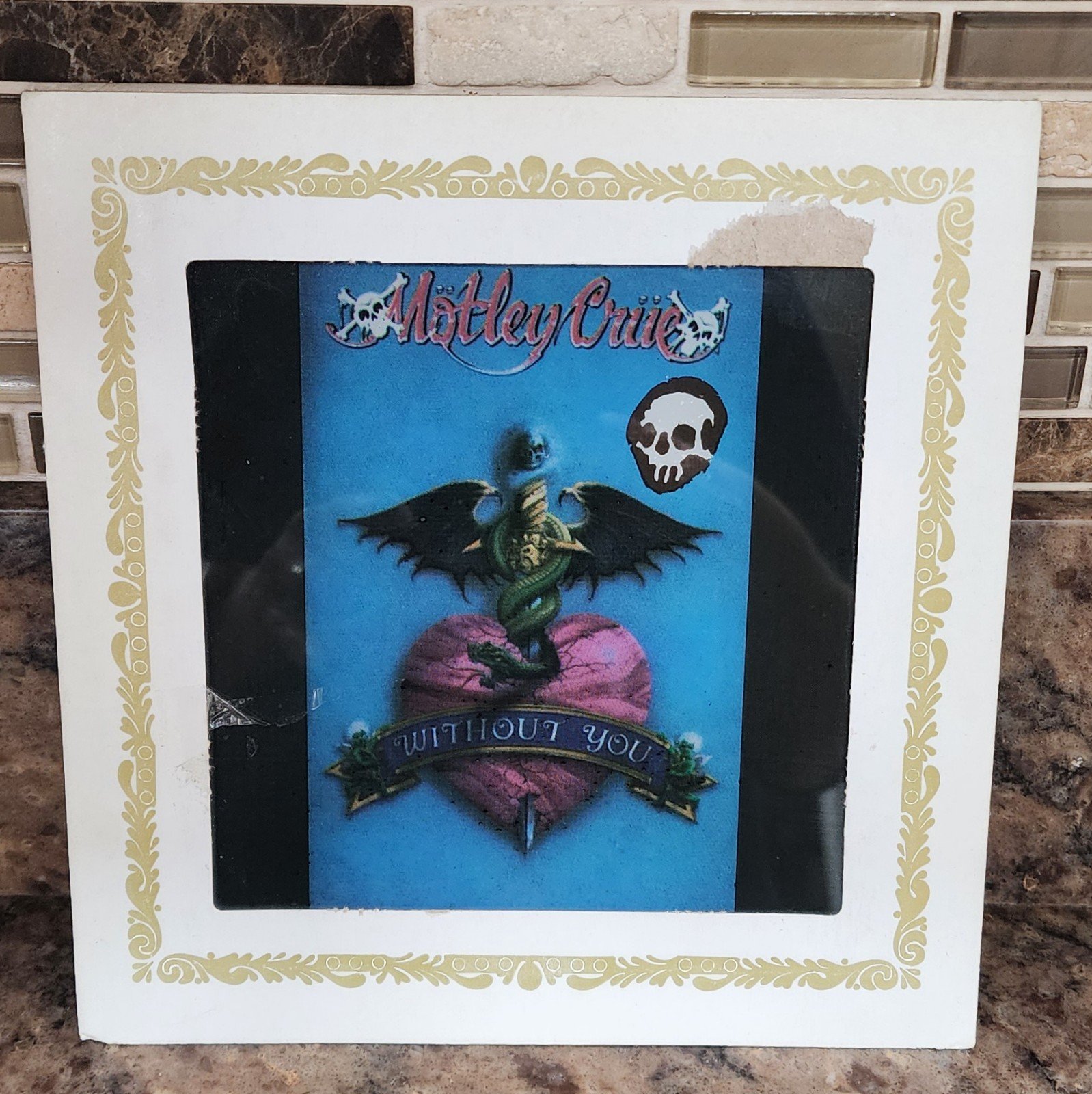 Vintage Motley Crue Without You Carnival Prize Glass Tile Picture Heavy Metal
