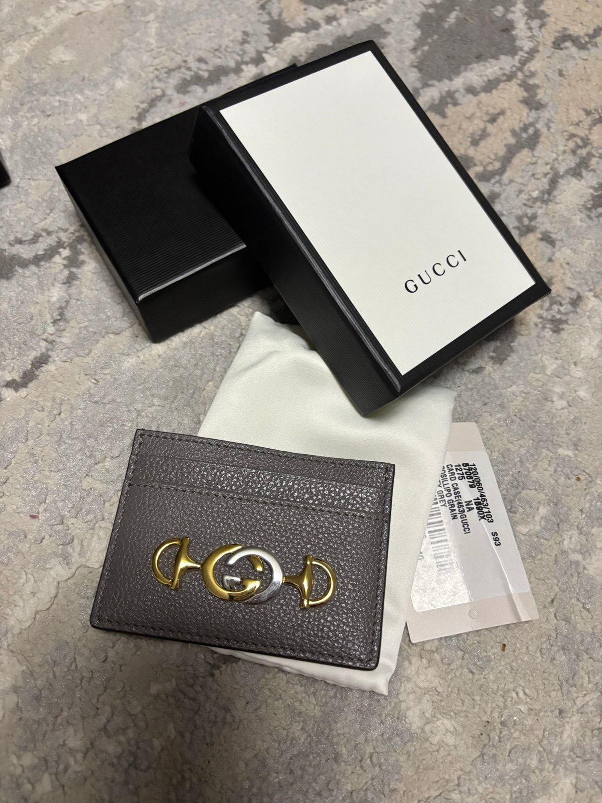 NWT GUCCI Gray Horsebit Zumi Leather wallet 570679 Card Case Card Holder Box