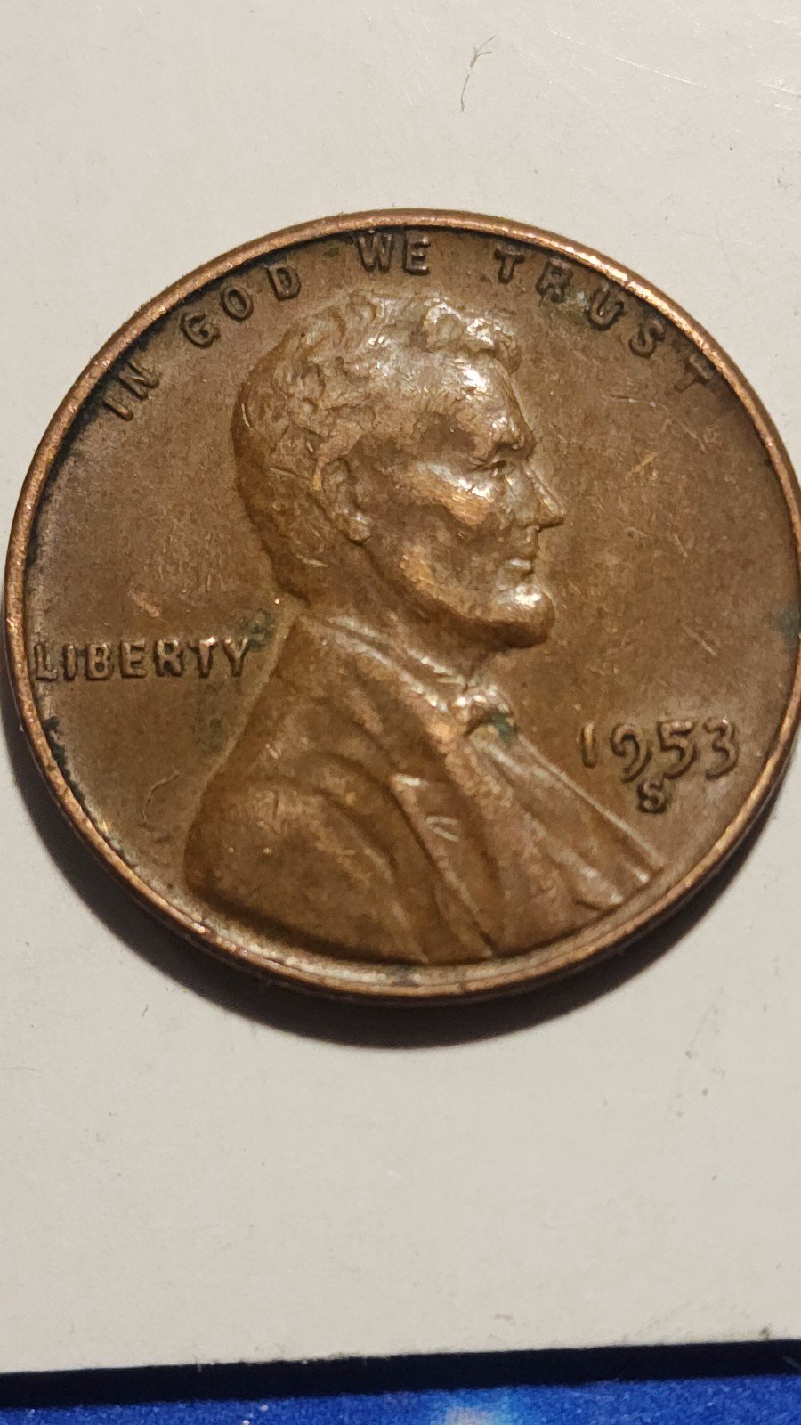 1953 S wheat cent Error DDO