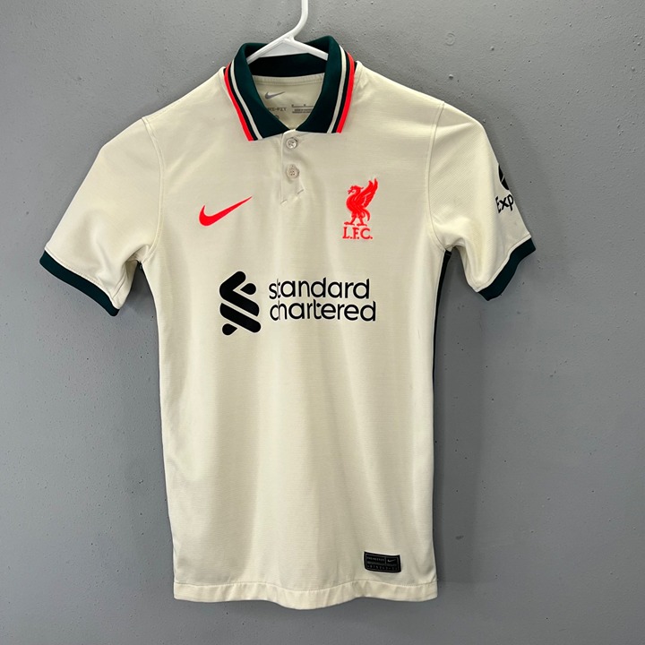 LFC Liverpool Football Club Nike Dri Fit Away Jersey Polo M Youth Cream Soccer
