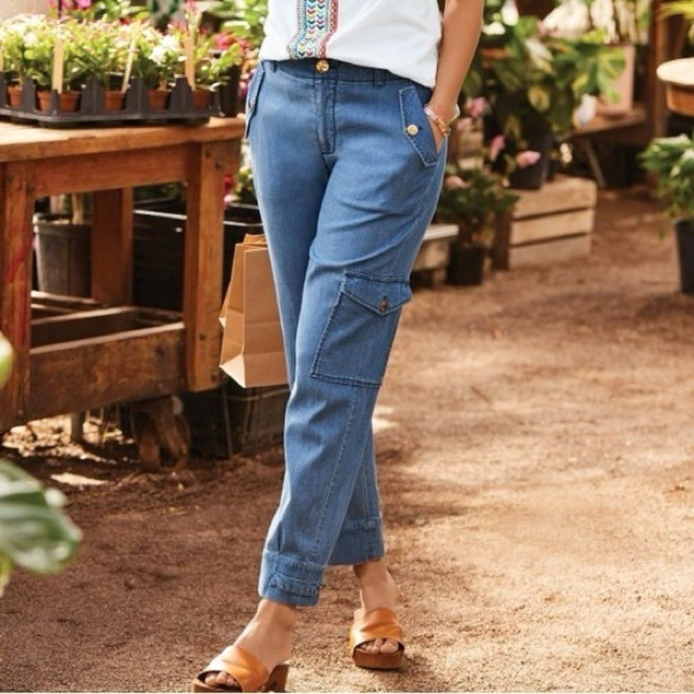 Soft Surroundings Witley Denim Cargo Pants Lyocell Cotton XS