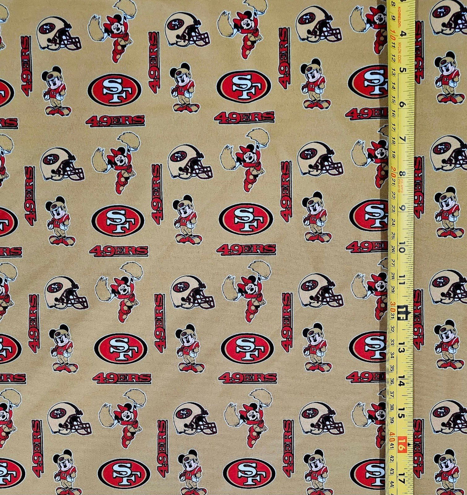 MICKEY AND MINNIE SAN FRANCISCO 49ERS GOLD FABRIC (36 X58 ) BRAND NEW