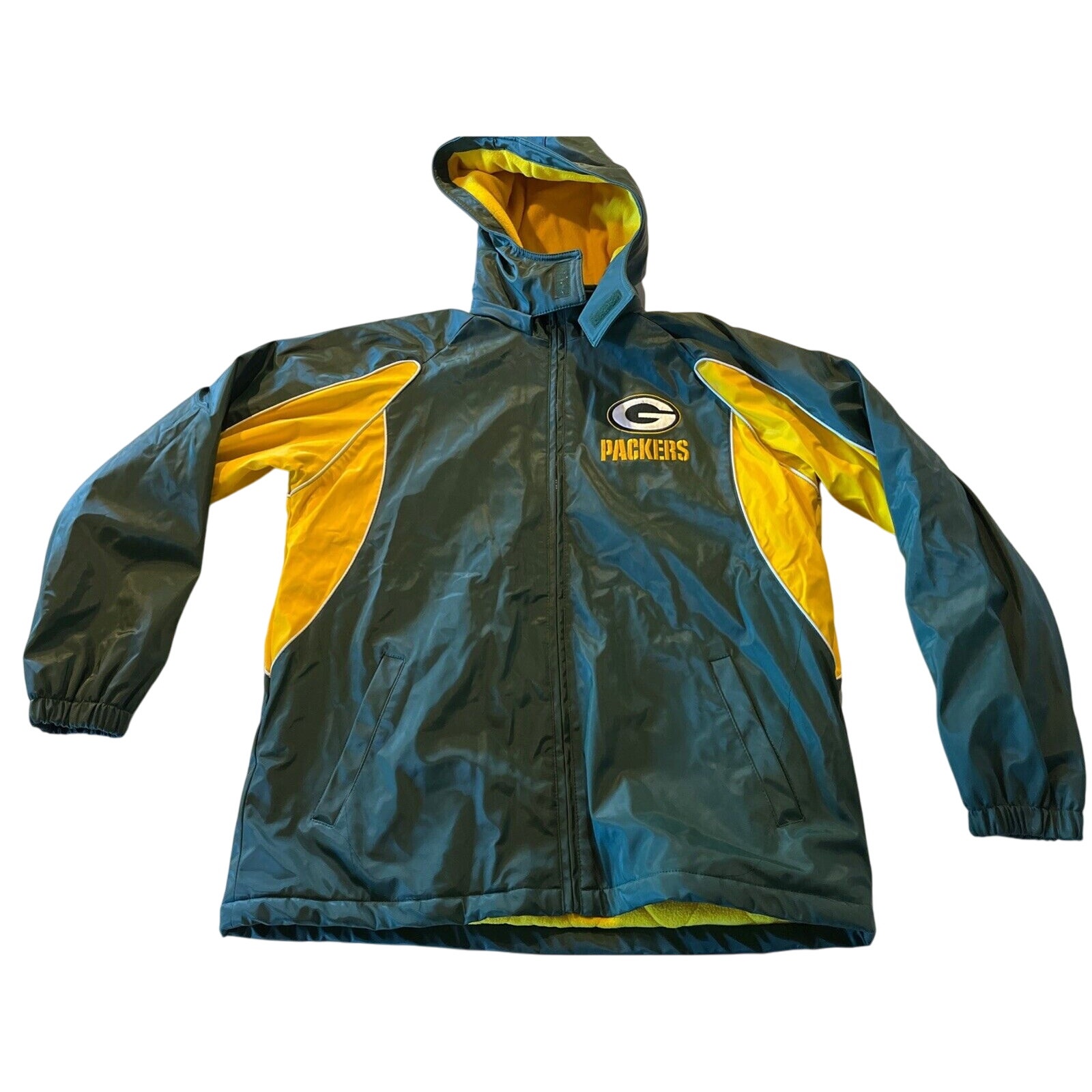 NFL Green Bay Packers Men’s Large Fit Waterproof Jacket Polyvinyl Coat Parka VTG
