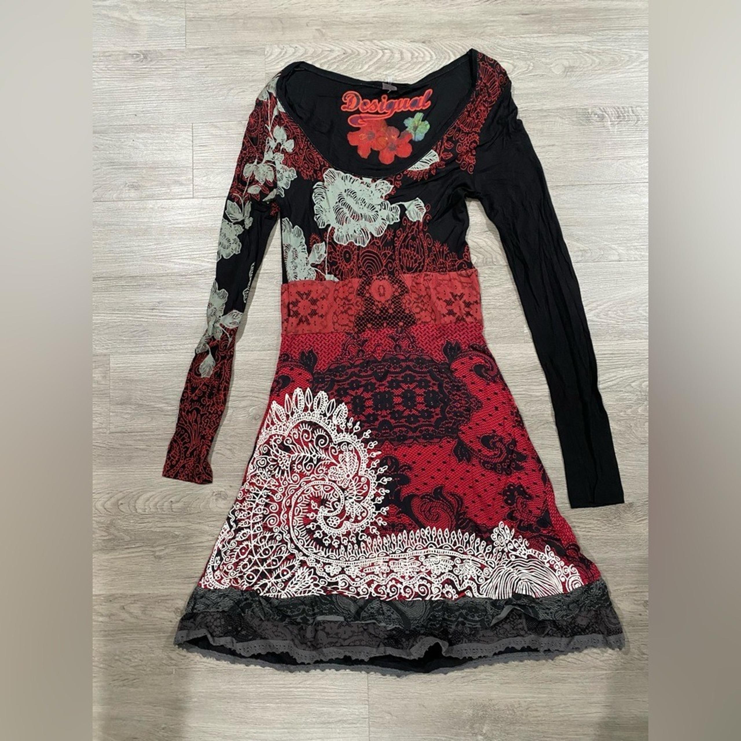 Desigual Women's Judith Lace Paisley Floral Multicolor Long Sleeve Dress