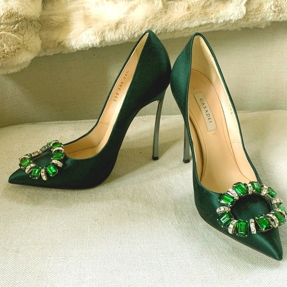 Casadei Blade Stilettos Green Satin 5.5