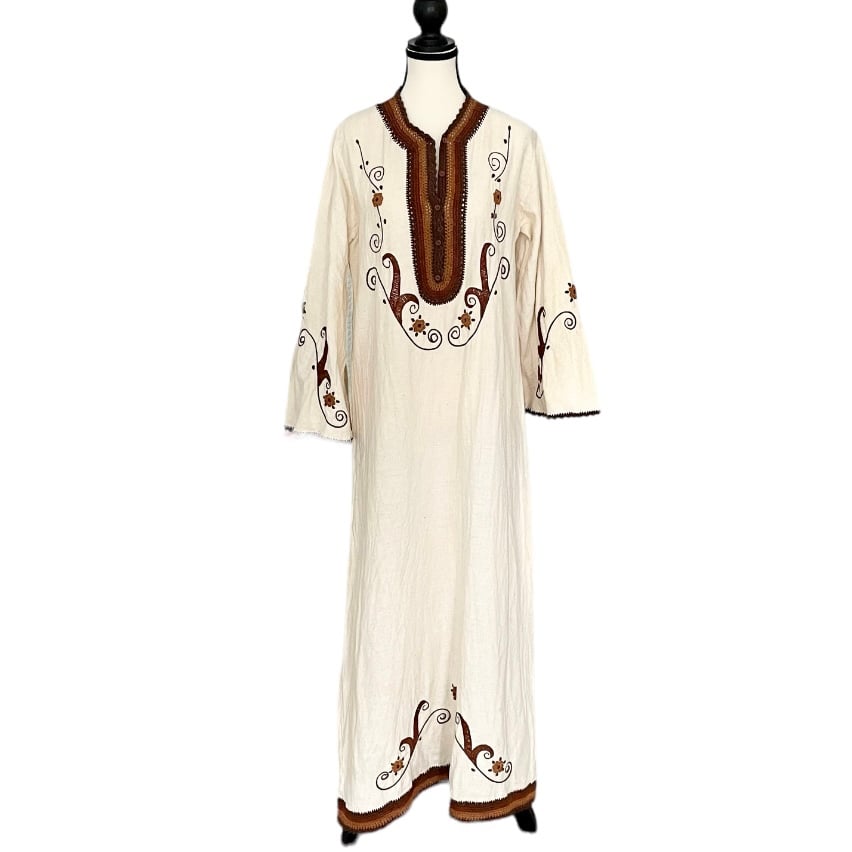 Vintage Caitela Caftan Kaftan Handmade Crochet Embroidered Modest Resortwear Med