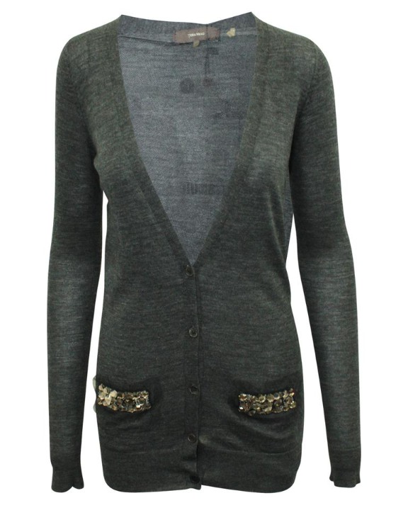 Vera Wang Gray Cardigan with Crystal Embellishments -pre Owned Coat