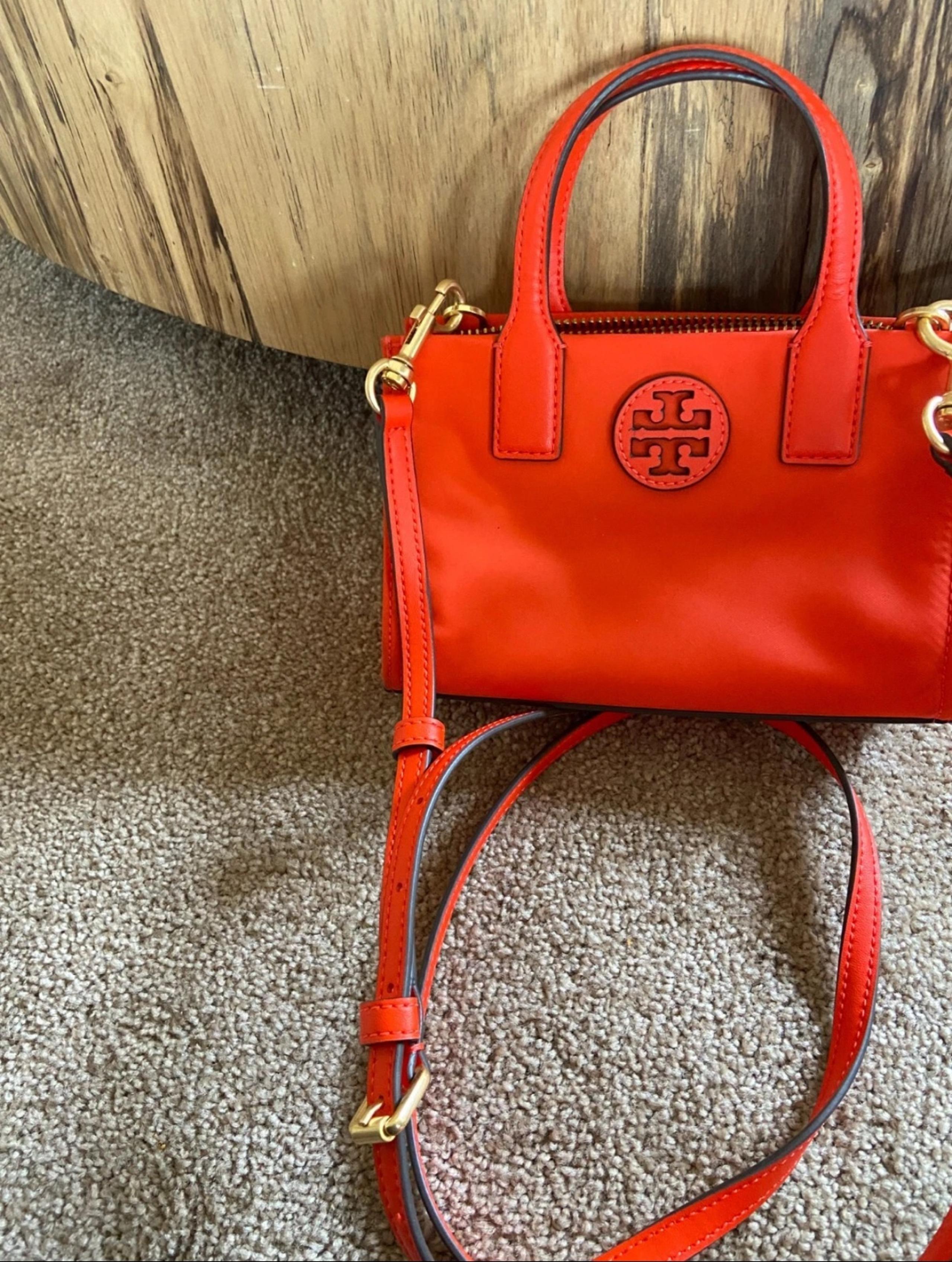 Tory Burch Ella Nylon Mini Tote 146437 in Bright Orange Color