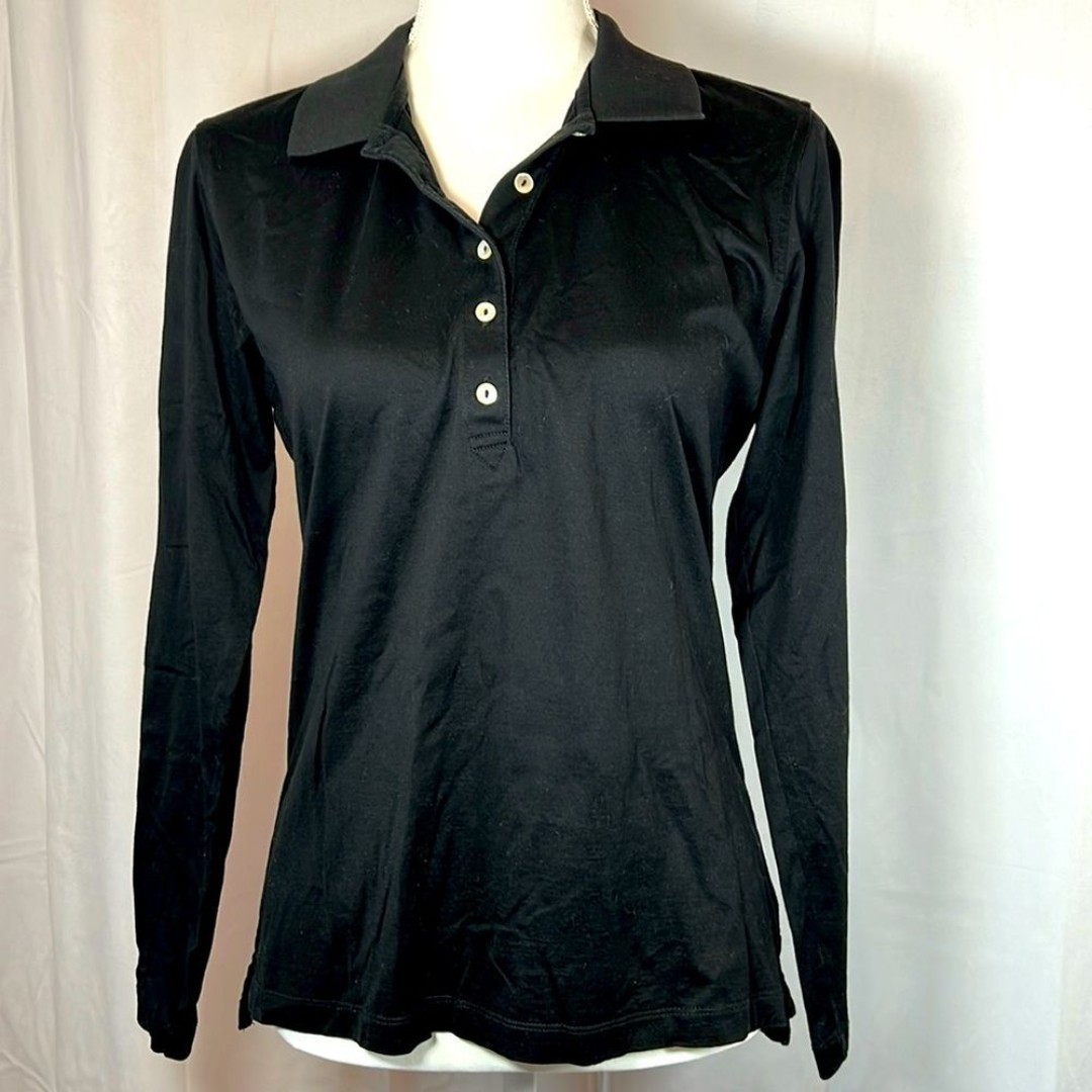 PETER MILLAR Women’s Long Sleeve Black Golf Athletic Career Polo Shirt Size Med