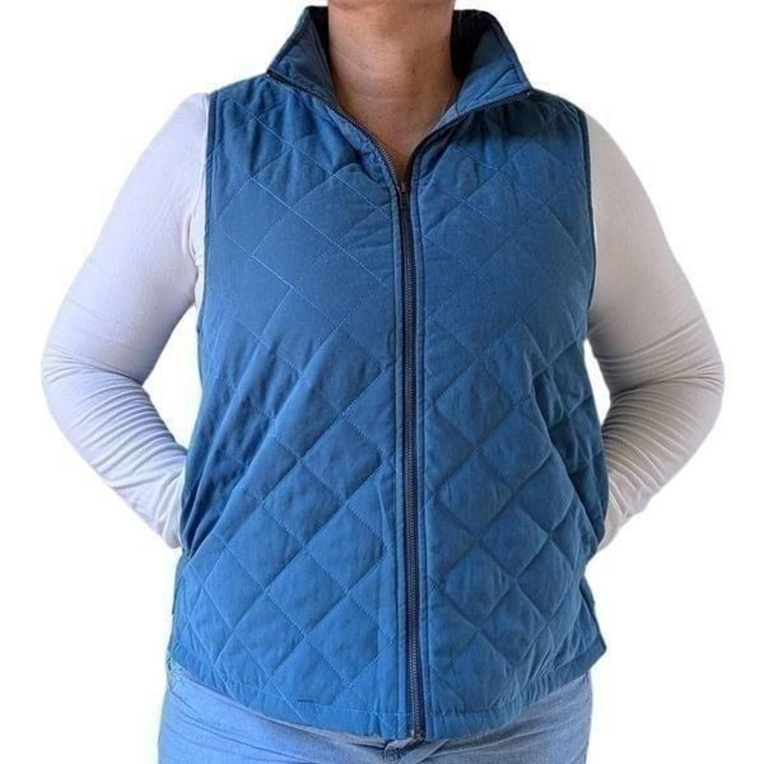 umgee Blue Teal Quilted Vest Jacket Full Zip Side Pockets Women Size L Casual