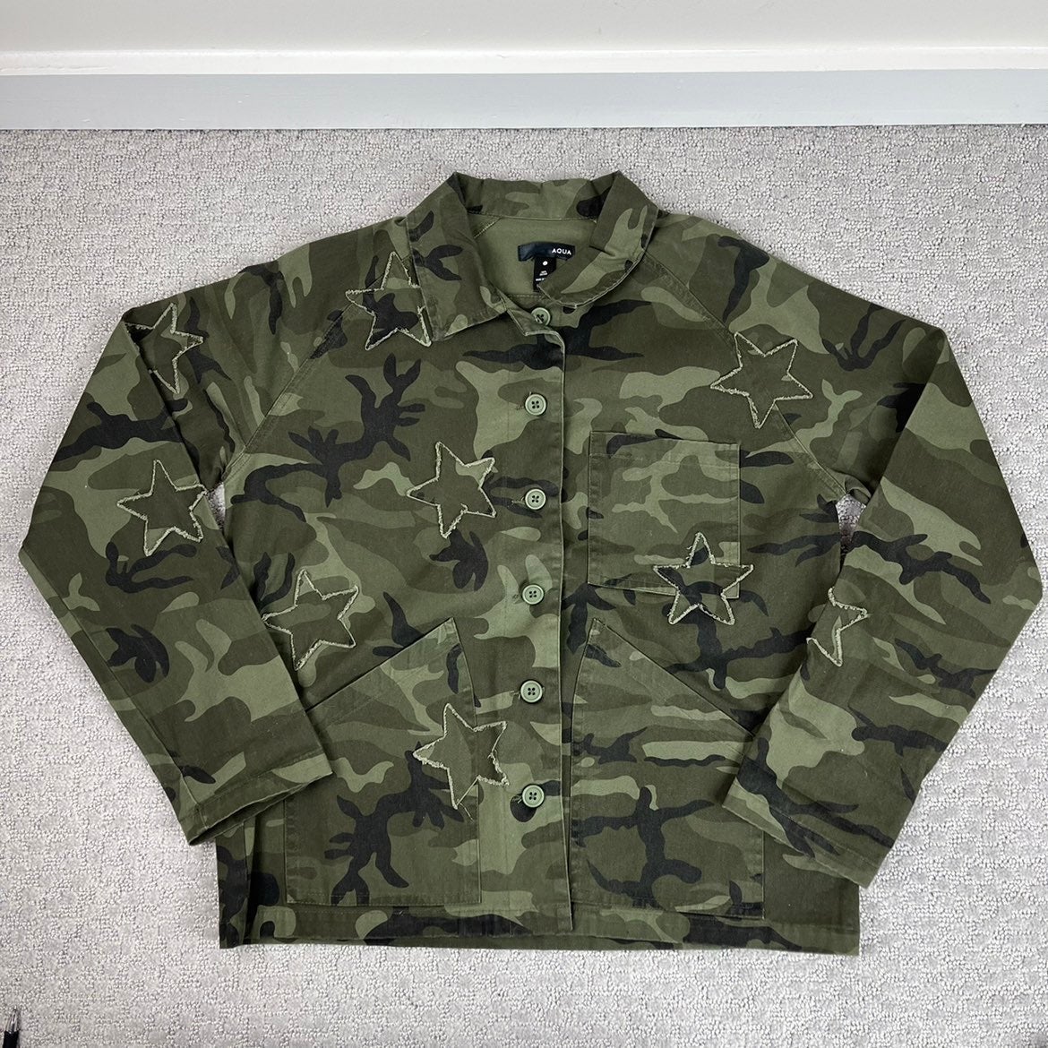 Aqua star stitch patches camo light cotton jacket